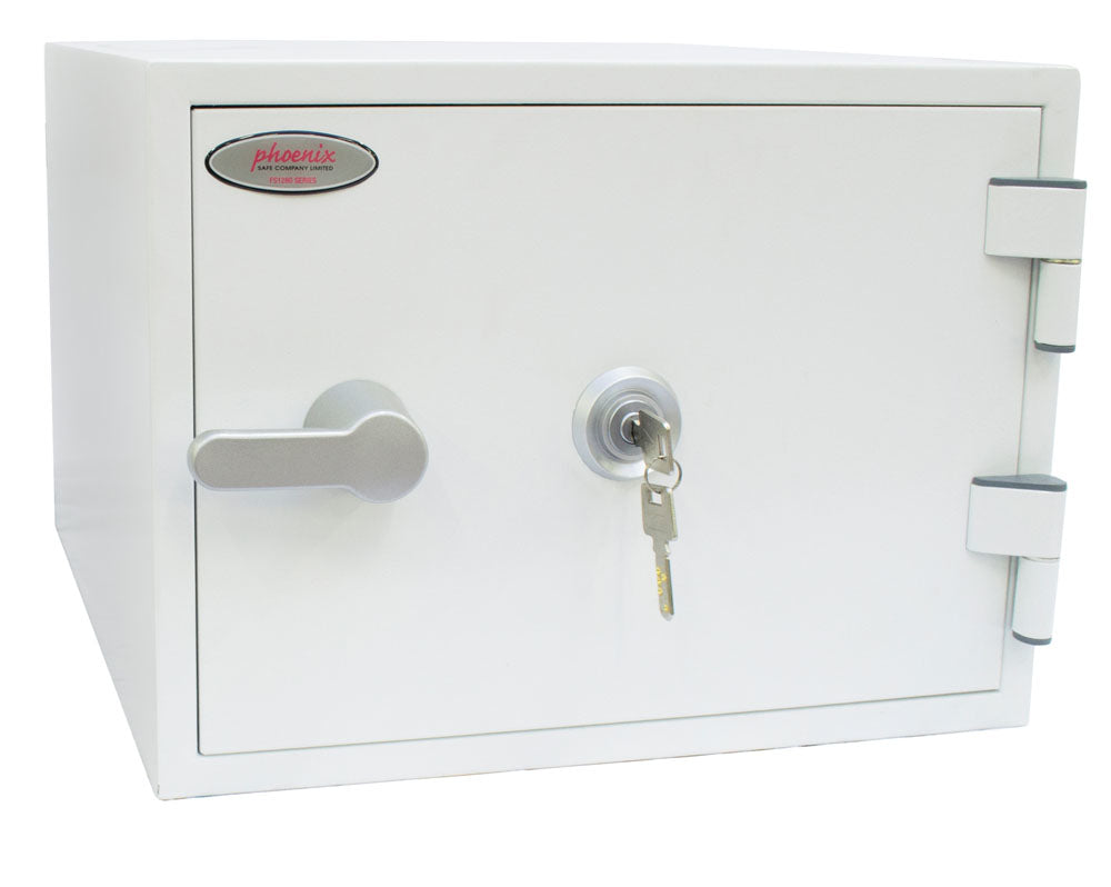 Phoenix Safe Co. Phoenix Feuerschutztresor FS1281K – Schlüsselschloss – 19 l – Feuerschutz 60 min – Bodenmontage – Weiss