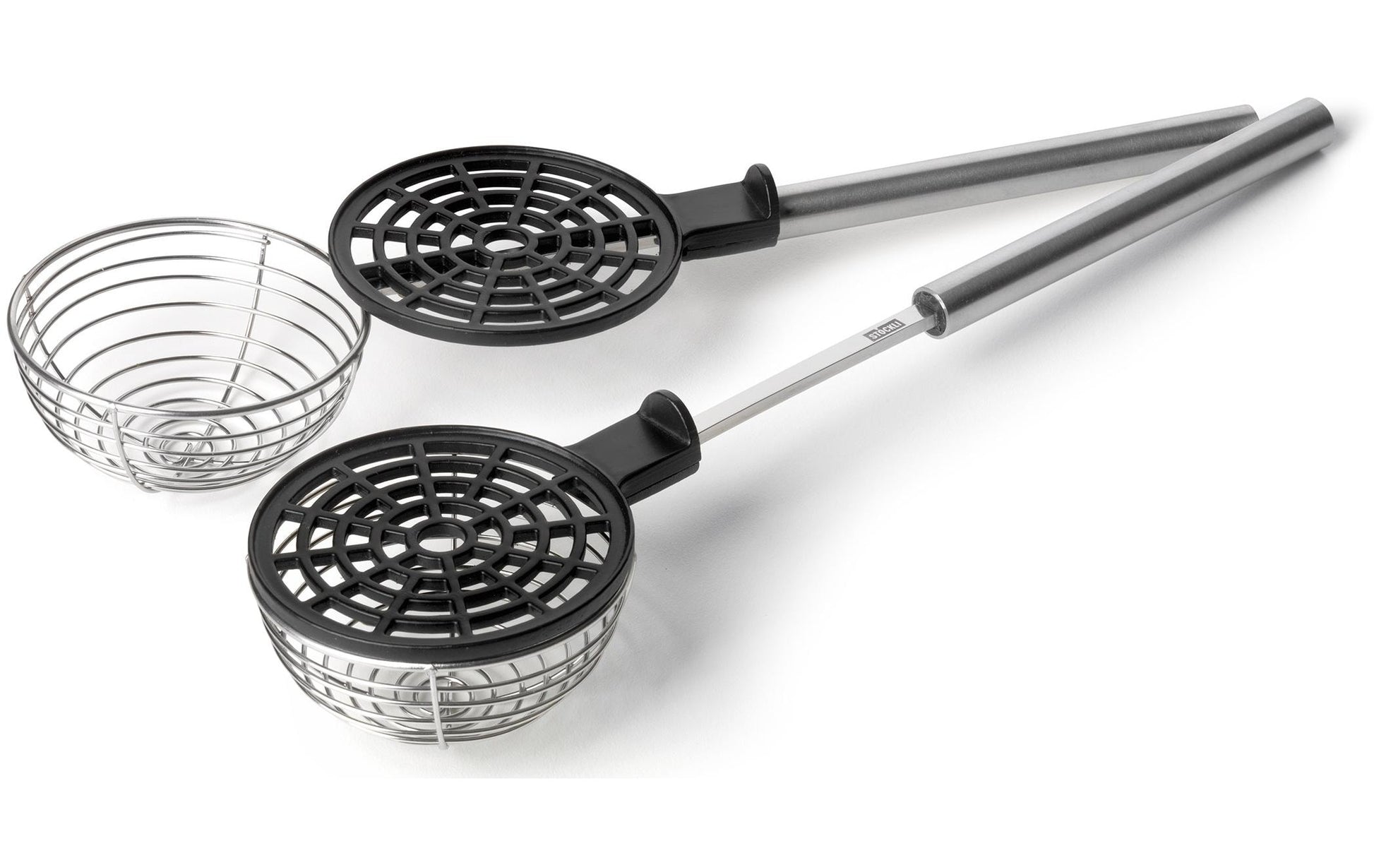 Stöckli Fondueabschäumer 25,5 cm, Ø 6 cm, Edelstahl, Schwarz/Silber, 2 Stk., mit Deckel