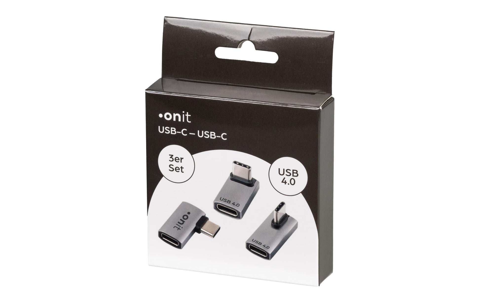 ONIT F01620 Winkel-Adapter USB-C zu USB-C – USB4 (40 Gbit/s), 8K (7680 × 4320) @ 60 Hz, 3er Set, Grau/Silber