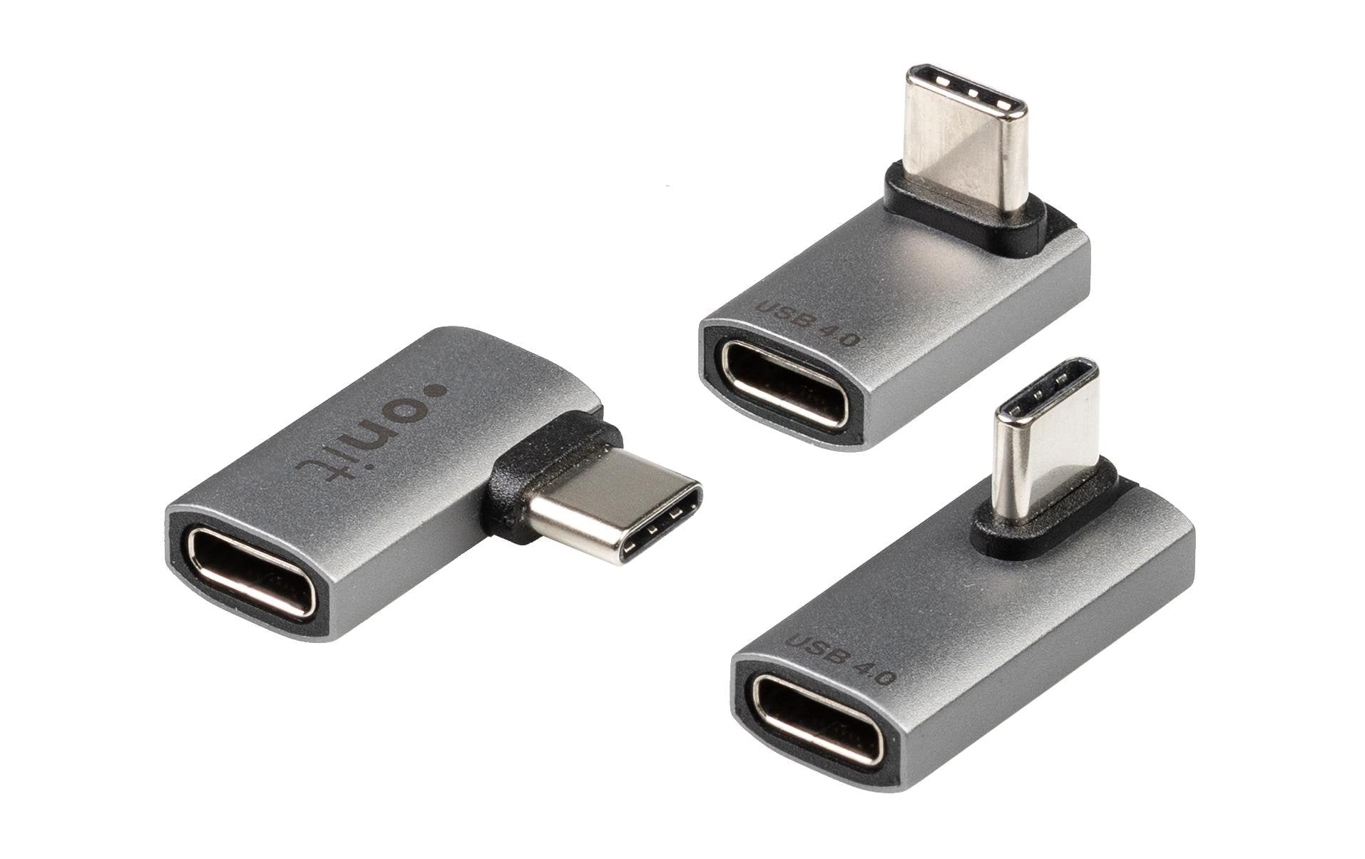 ONIT F01620 Winkel-Adapter USB-C zu USB-C – USB4 (40 Gbit/s), 8K (7680 × 4320) @ 60 Hz, 3er Set, Grau/Silber