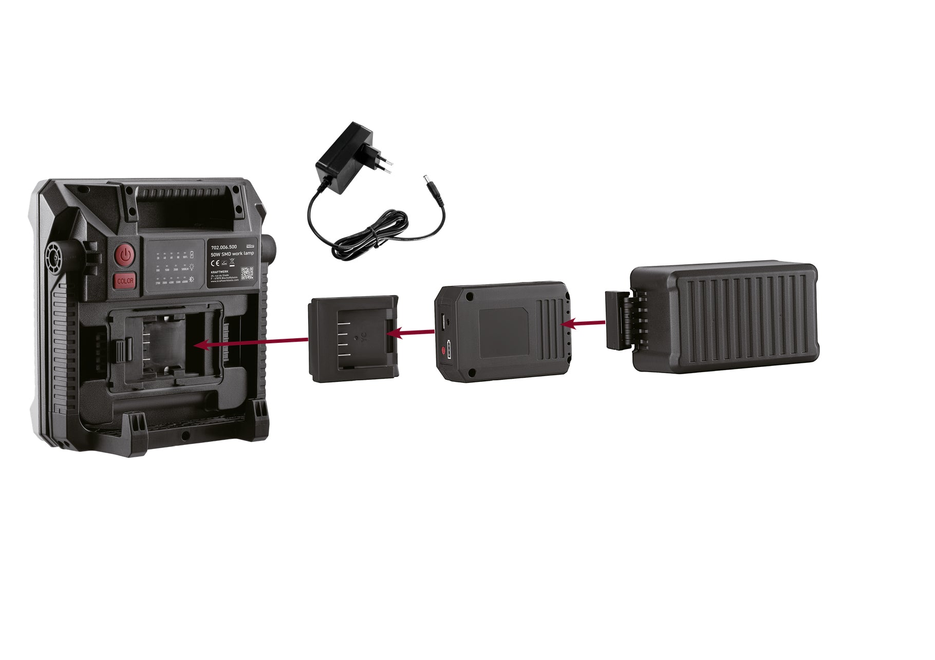 KRAFTWERK Arbeitsleuchte 702.006.500 – 5000 lm, 2700–6500 K, Akku (14,8 V, 5200 mAh), Grau
