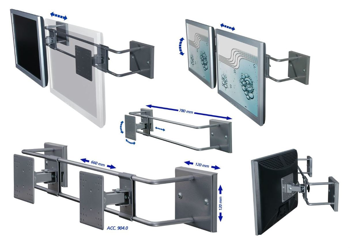 R-Go Tools Wandhalterung, schwenkbar, neigbar, bis 27", VESA 75×75–100×100, bis 10 kg, Silber