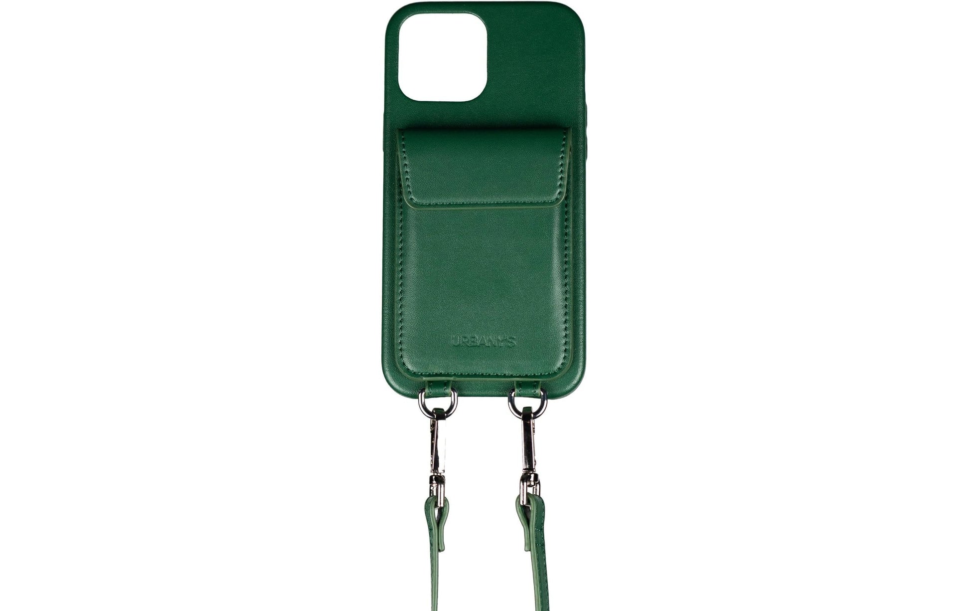 Urbany's Necklace-Hülle – für Apple iPhone 15 – Grün – Kunstleder, mit Kartenfach