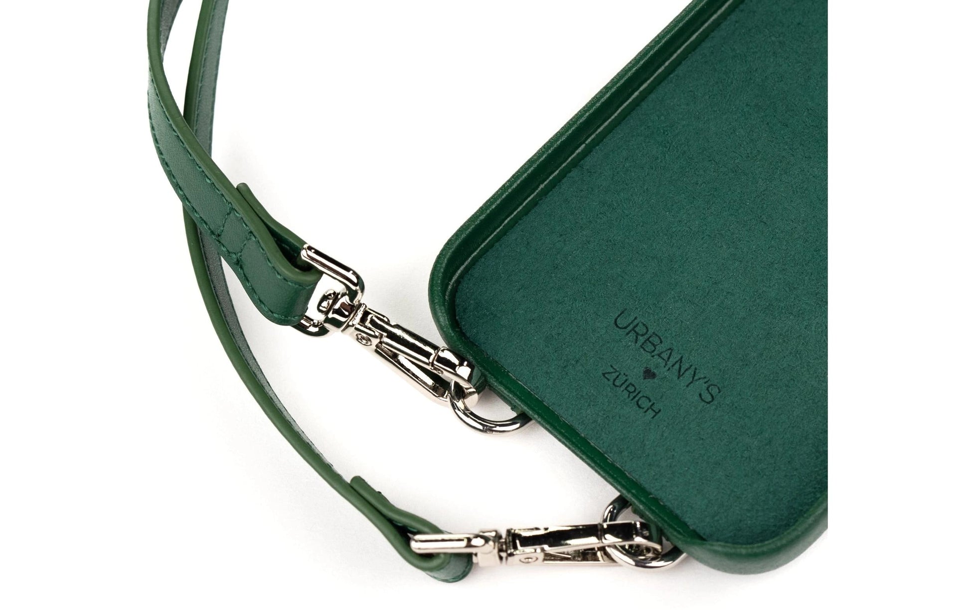 Urbany's Necklace-Hülle – für Apple iPhone 15 – Grün – Kunstleder, mit Kartenfach