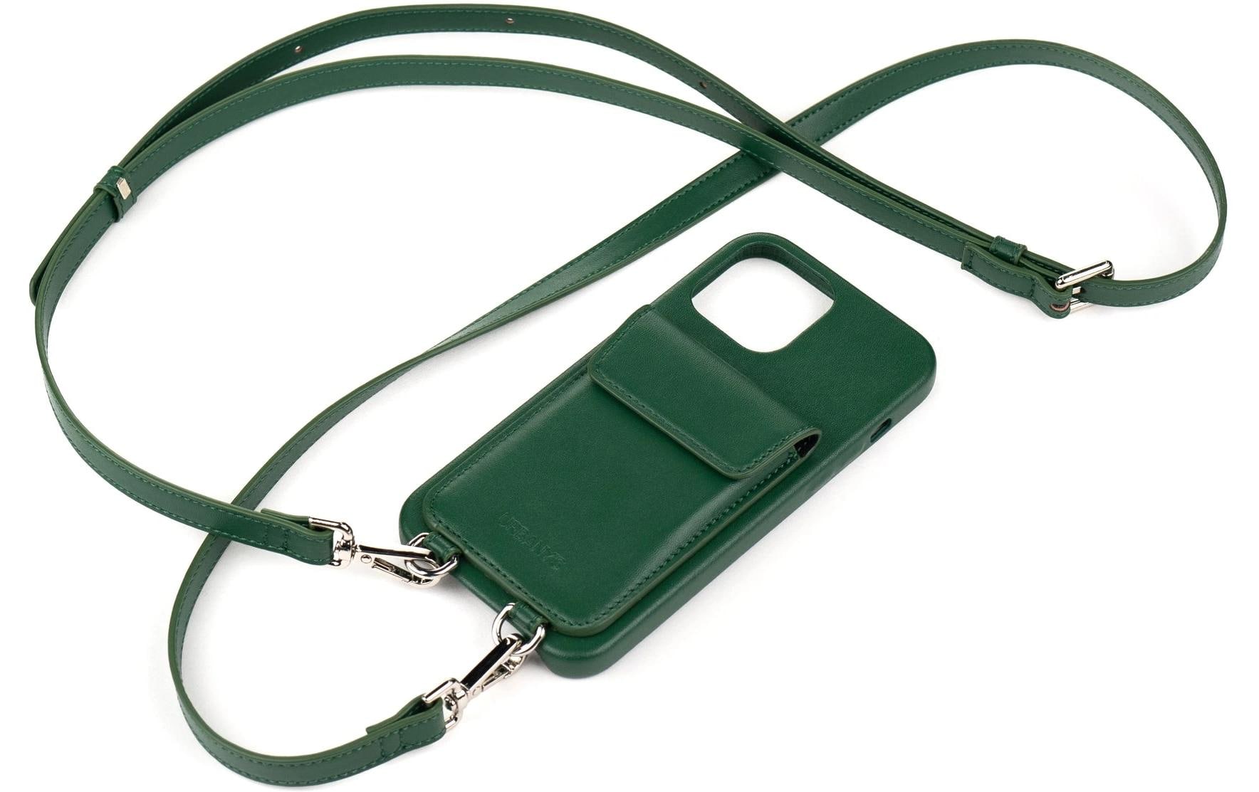 Urbany's Necklace-Hülle – für Apple iPhone 15 – Grün – Kunstleder, mit Kartenfach