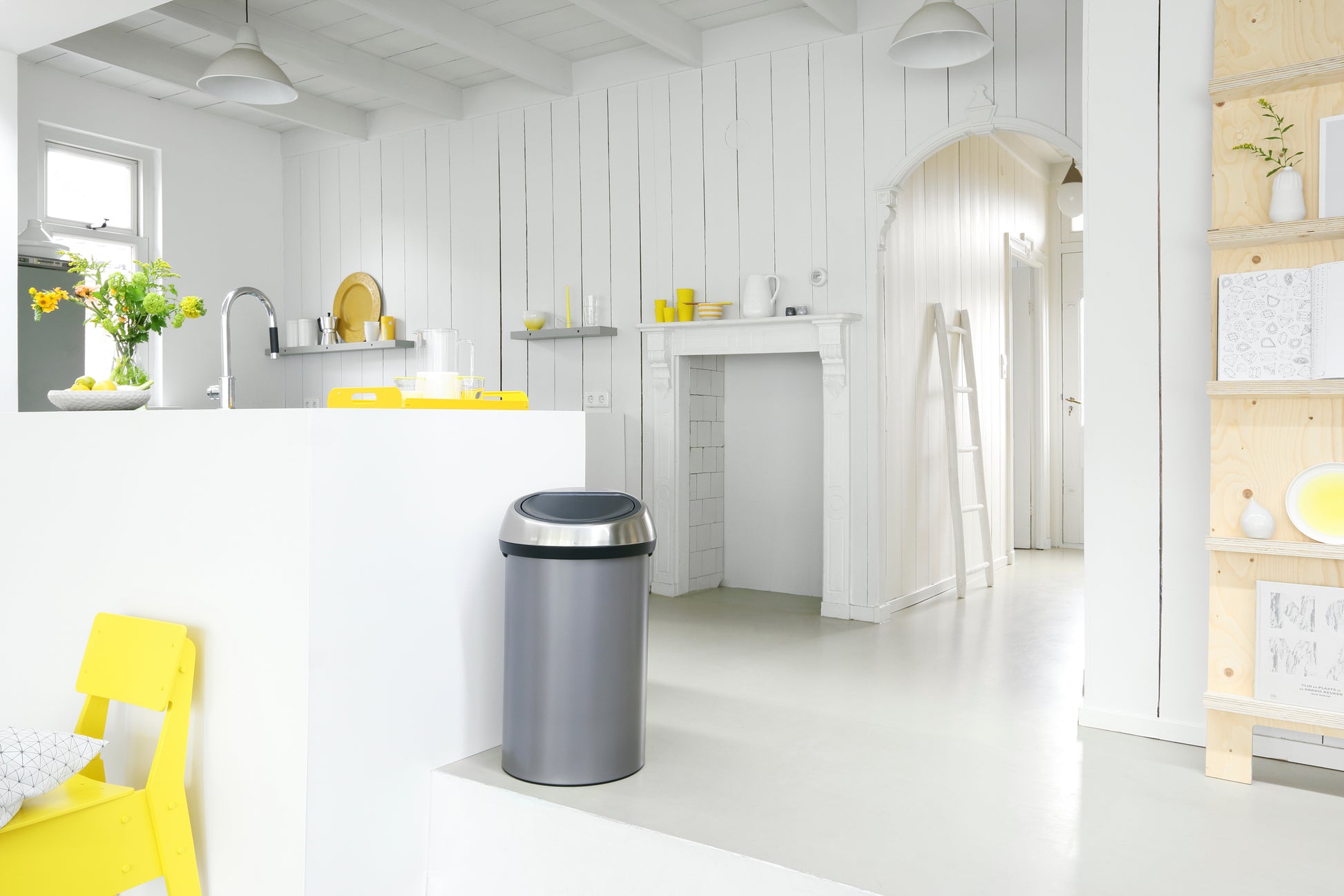 Brabantia Push- / Schwingdeckel-Abfalleimer Touch Bin – 60 l – Edelstahl, rund