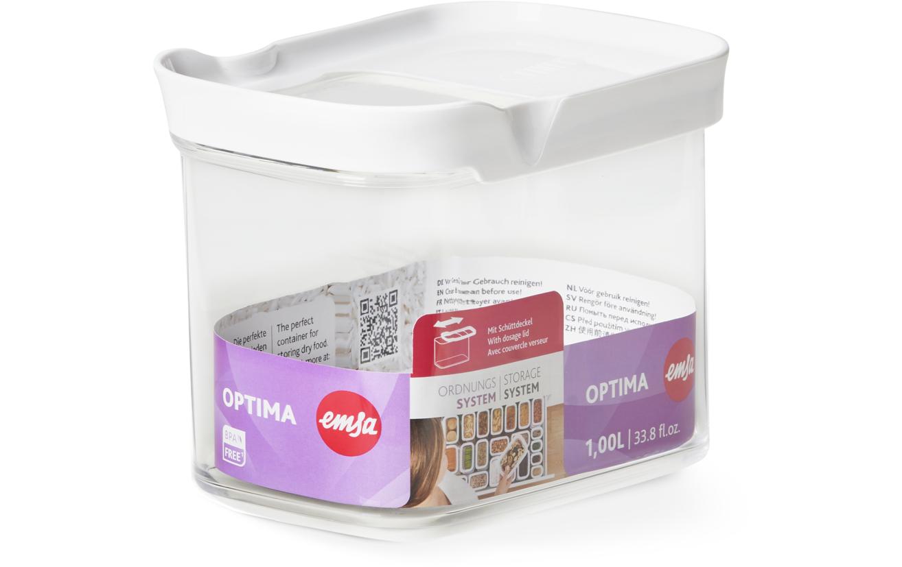 EMSA Optima – Vorratsdose 1 l, 16 × 9,9 × 12,5 cm, Kunststoff, Transparent