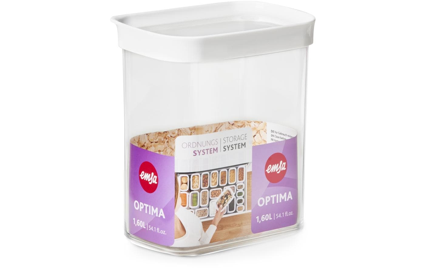 EMSA Vorratsdose 1,6 l, 16 × 9,9 × 17,5 cm, Kunststoff (MS/TPE), transparent/weiss