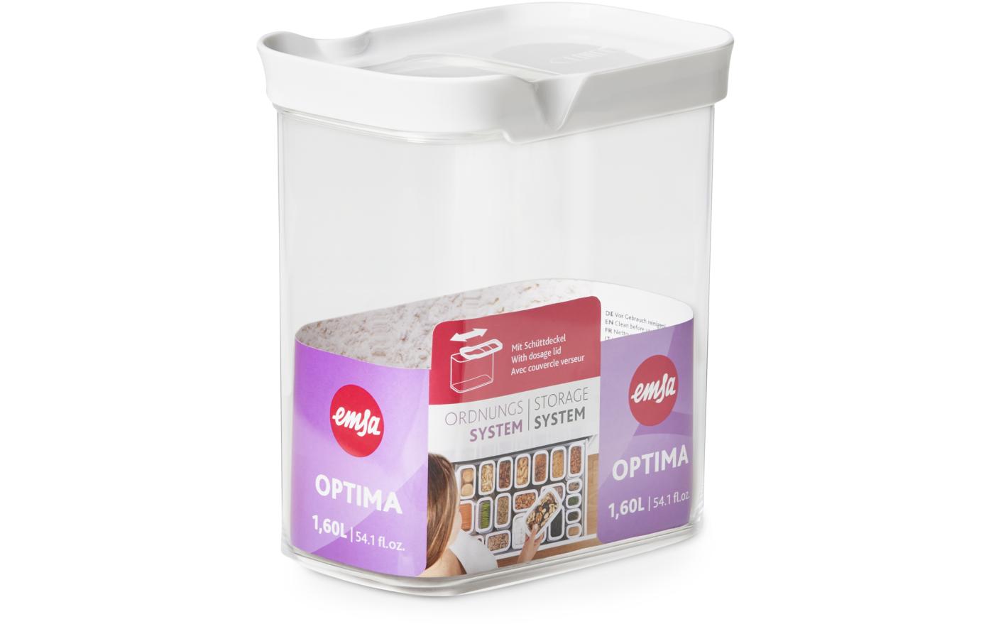 EMSA Optima – Vorratsdose 1,6 l, 16 × 9,9 × 18,1 cm, transparent