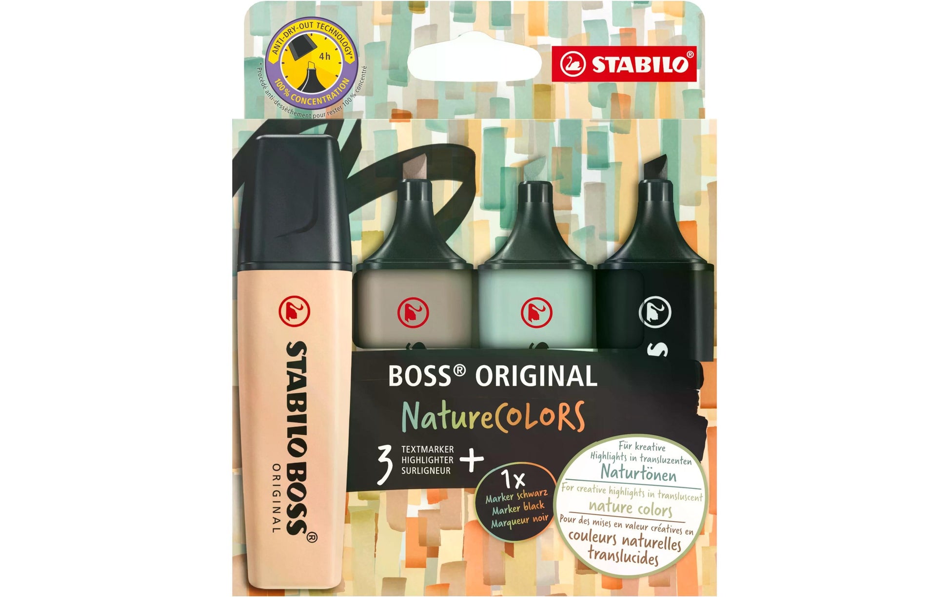 STABILO BOSS Original Textmarker Set 4 Farben – Keilspitze, 2–5 mm