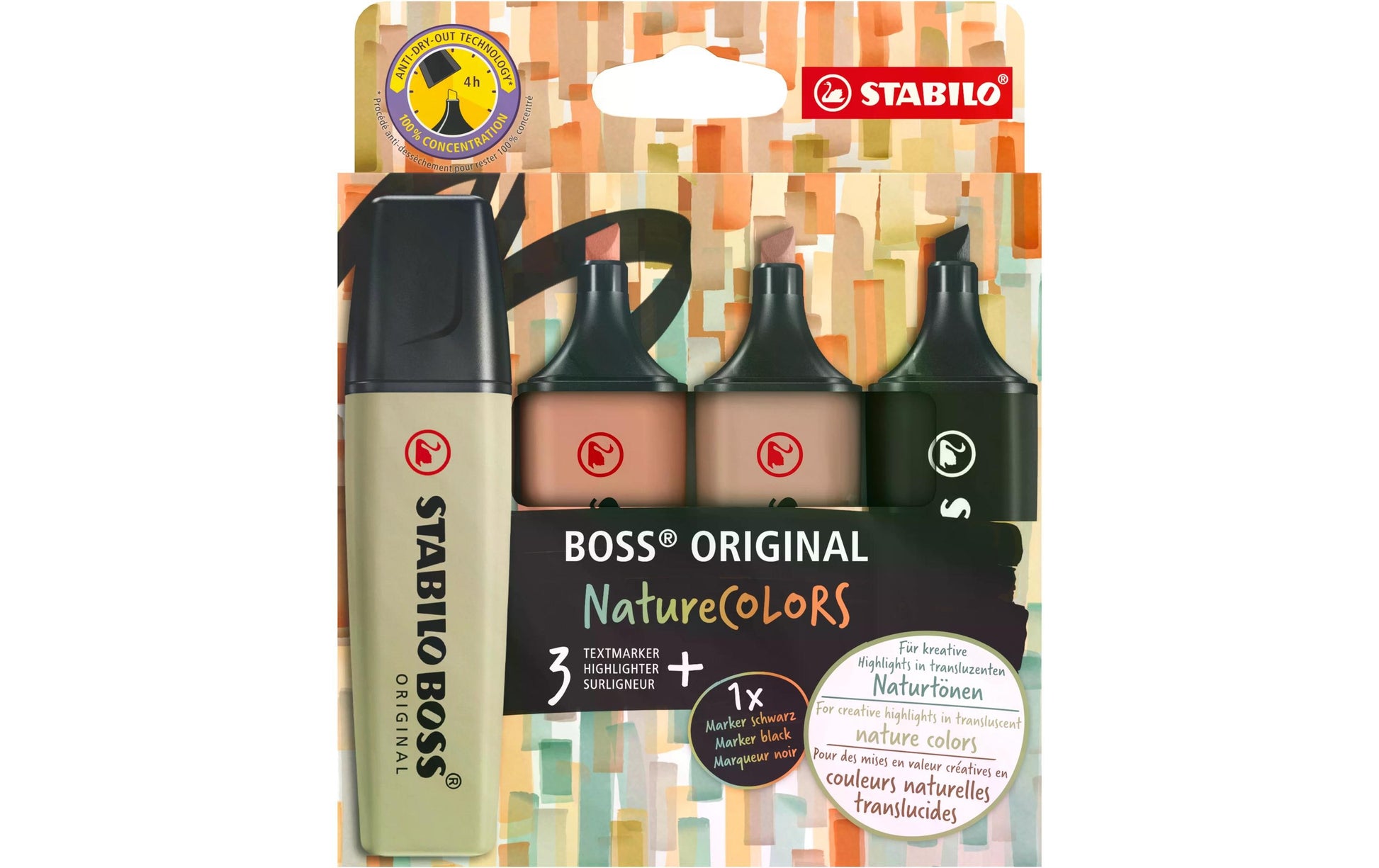 STABILO BOSS Original Textmarker Set 4 Farben – Keilspitze, 2–5 mm