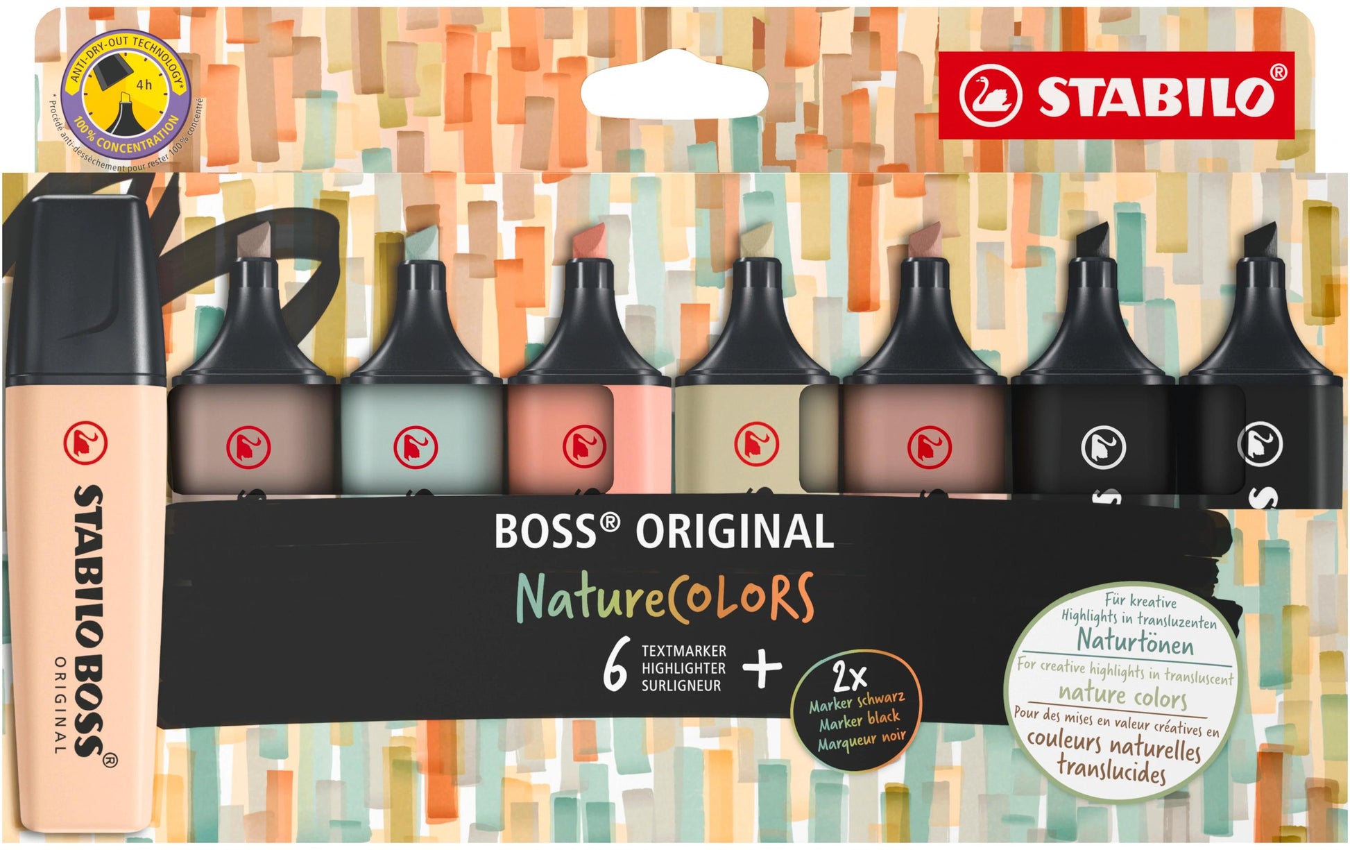 STABILO BOSS Original Nature Colors Textmarker Set 8 Farben – Keilspitze, 2–5 mm