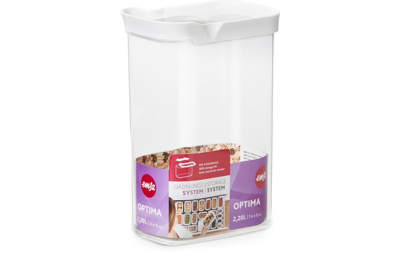 EMSA Vorratsdose 2,2 L, 16 × 9 × 23,8 cm, Kunststoff (MS/TPE), transparent/weiss