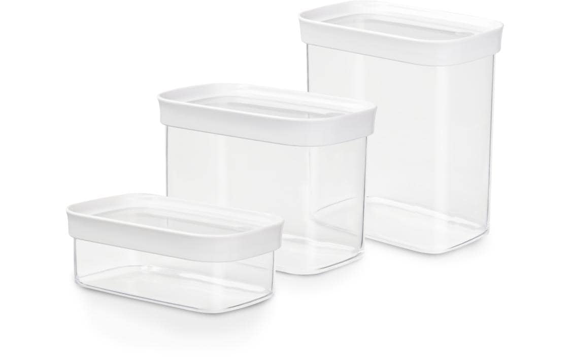 EMSA Vorratsdose 450 ml, 1 l, 1,6 l, 9,9 × 16 × 6,5 cm, Kunststoff, transparent/weiss, 3-teilig, BPA-frei