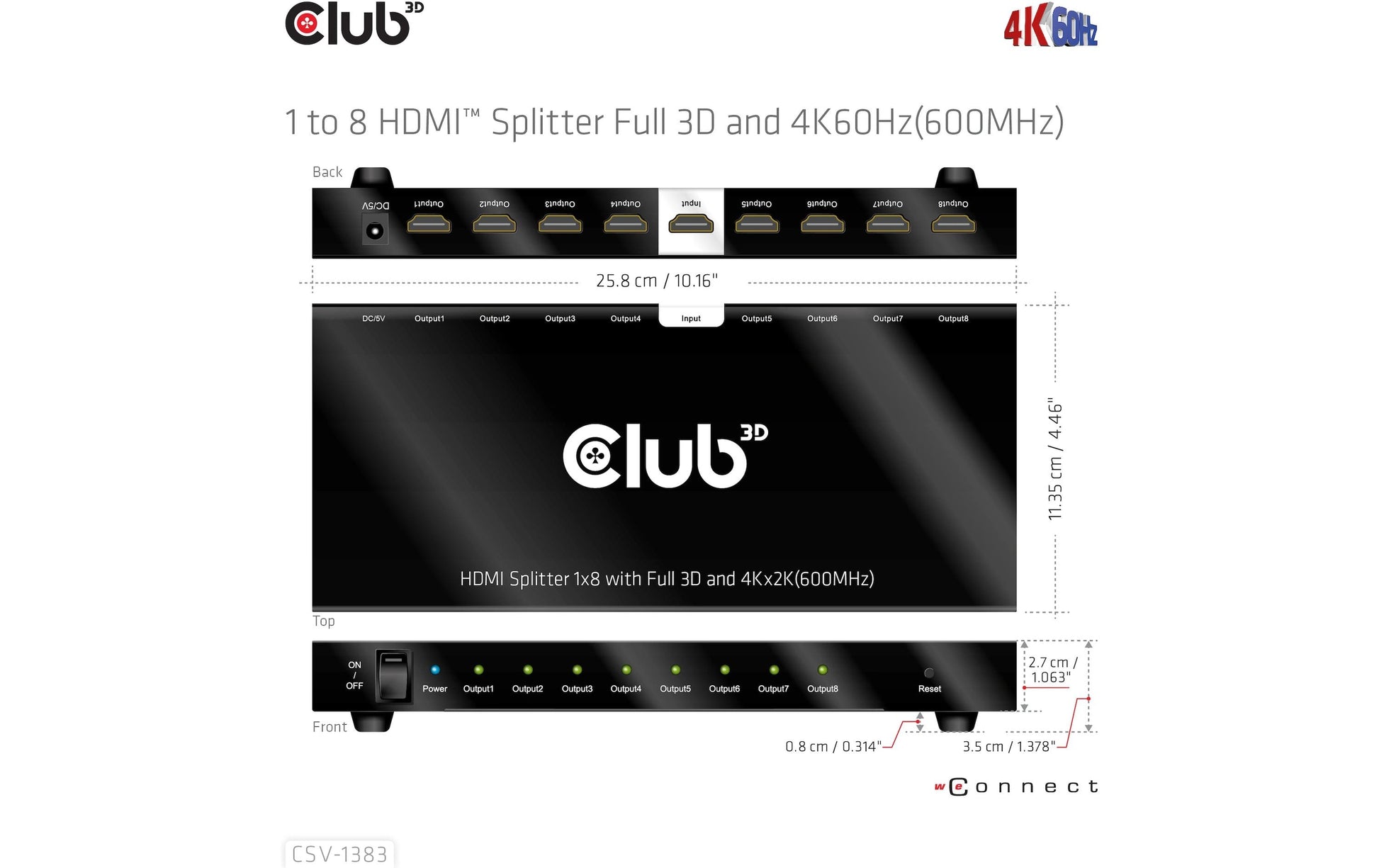 CLUB3D Club 3D – HDMI-Splitter 1×8, externes Netzteil, passiv