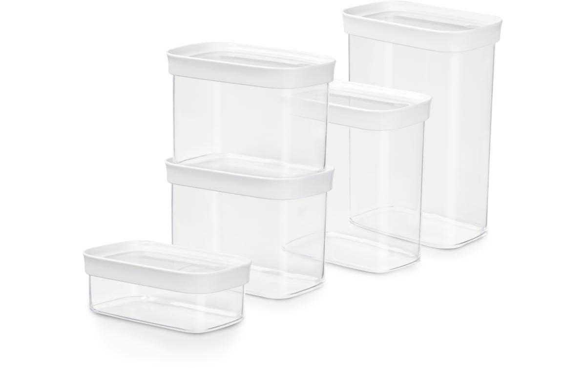 EMSA Vorratsdose 5-teilig, 6,25 l, 9,9 × 16 × 17,5 cm, Kunststoff, transparent/weiss