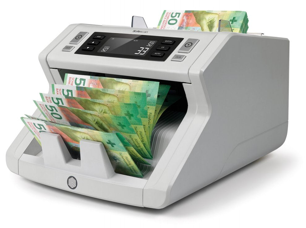 Safescan SS2210 G2 – Banknotenzähler – 1'000 Scheine/Min, UV/Grössenprüfung, 300 Banknoten, Schwarz/Weiss