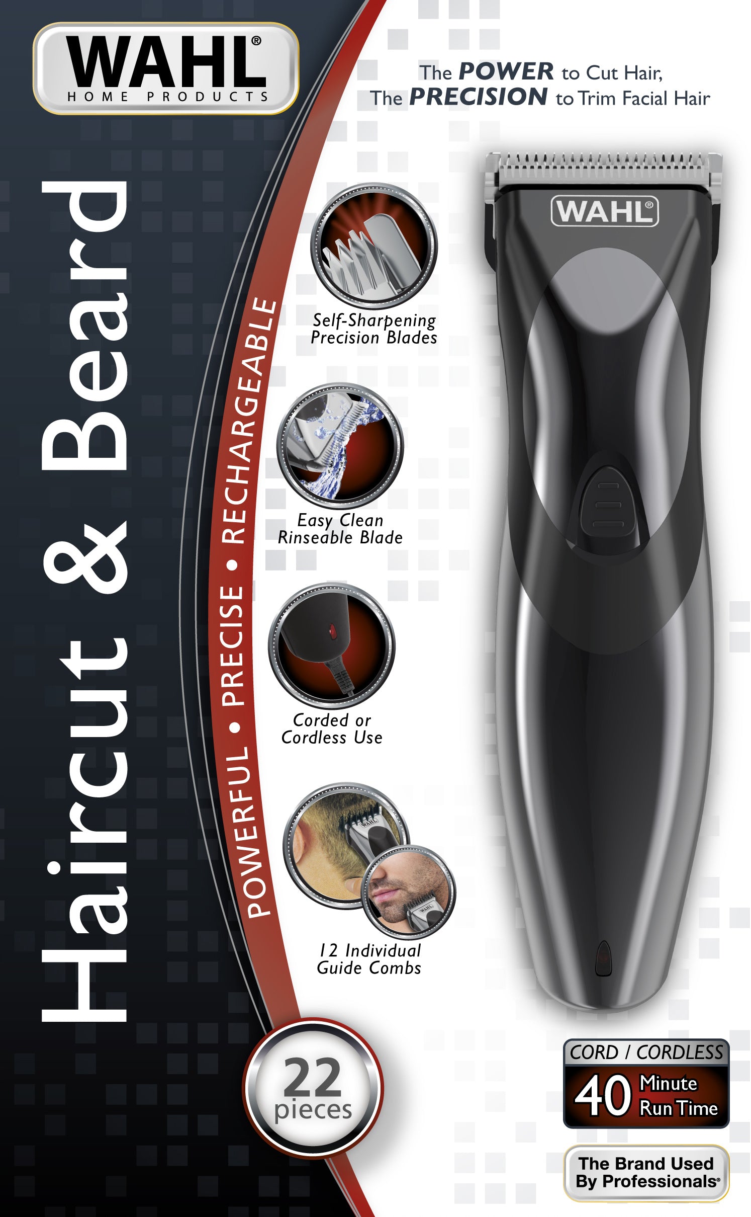 Wahl Haar- und Bartschneider 9639-816 – Akkubetrieb, 40 min Laufzeit, Schnittbreite 4,5 cm – Schwarz