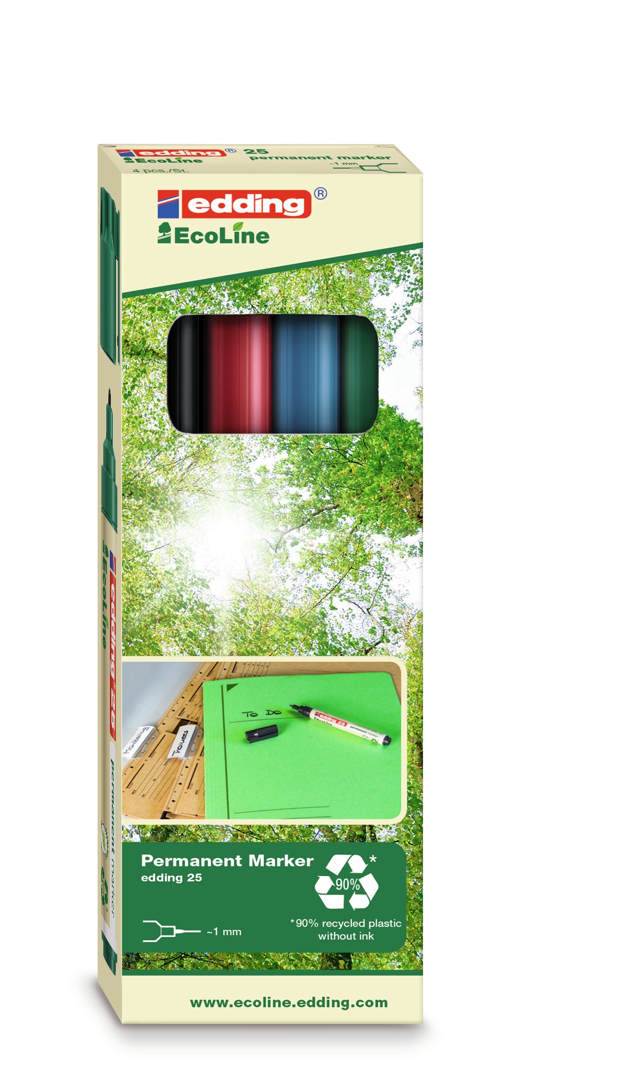 Edding Permanent Marker – rot, blau, grün, schwarz, 4er Set