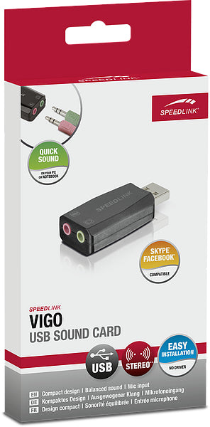 SPEEDLINK VIGO SL8850BK0 – Externe USB-Soundkarte – 3,5 mm Klinke/Mikrofon – Plug & Play