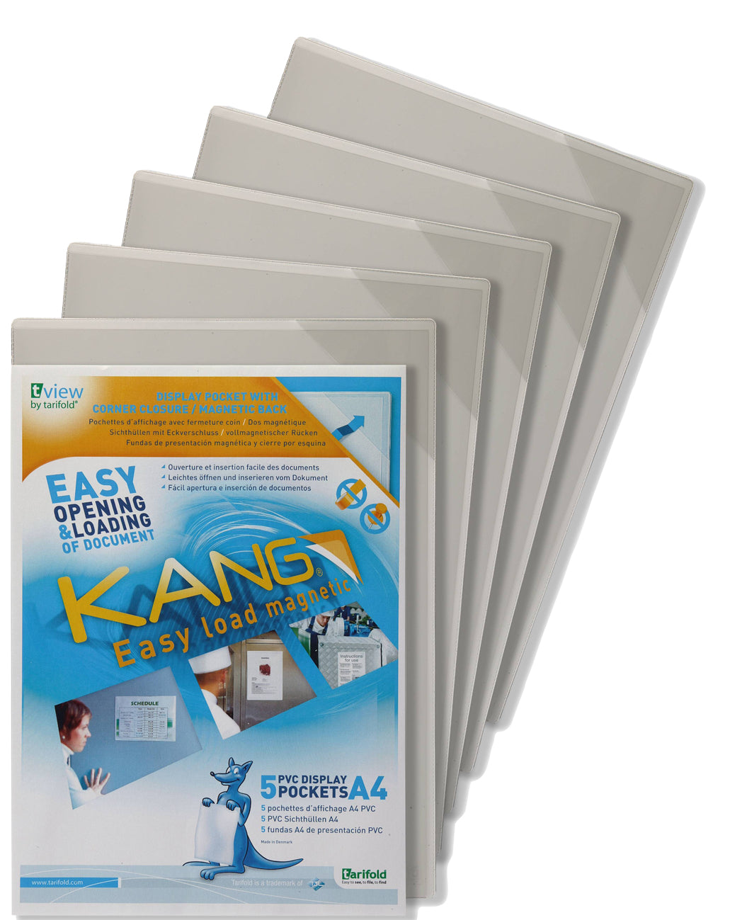 Tarifold Easy Click magnetische Kennzeichnungstasche – A4 – transparent/weiß – 5er-Pack