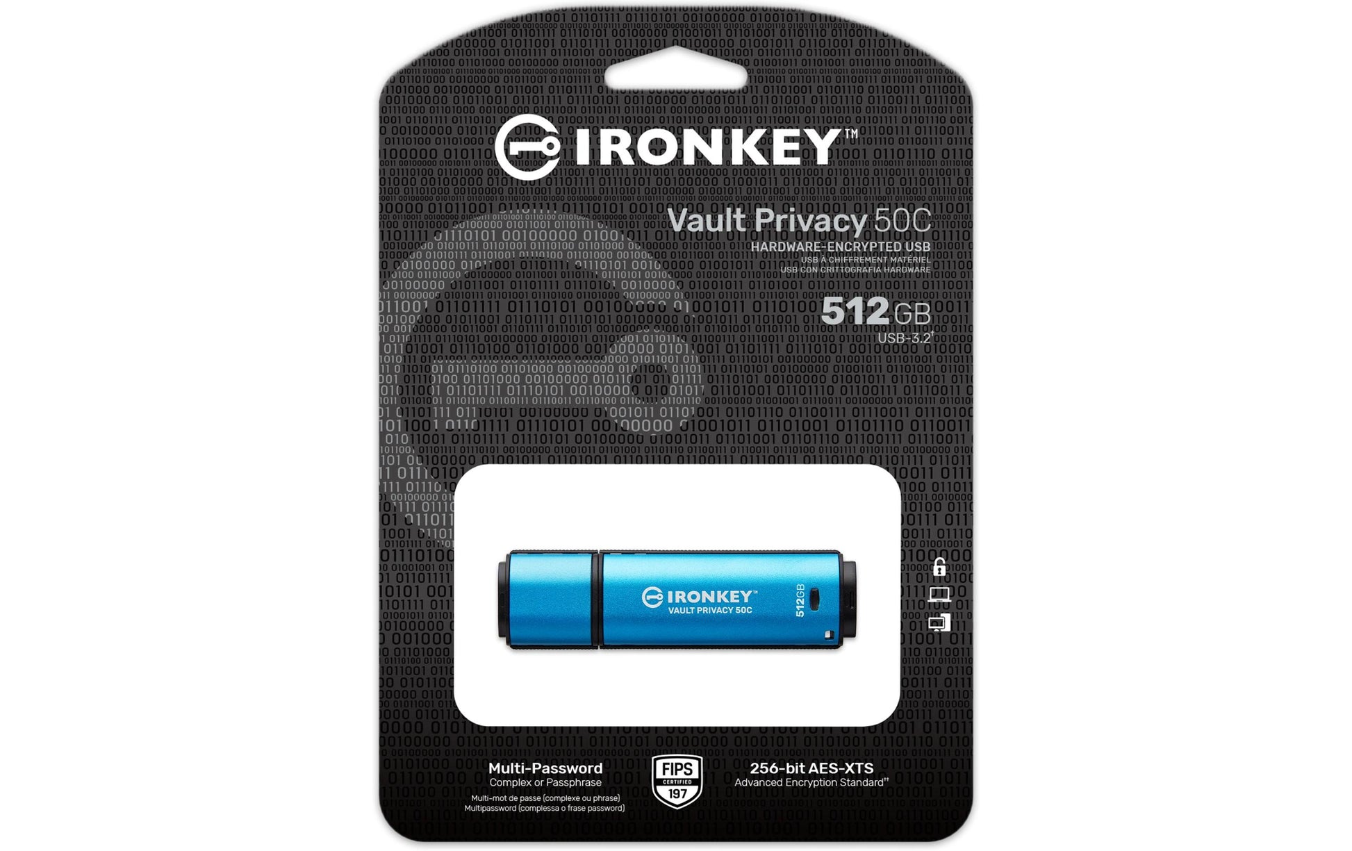 Kingston Technology Kingston IronKey Vault 50C USB-Stick – 512 GB, USB-C, hardwareverschlüsselt (AES-256, FIPS 197)