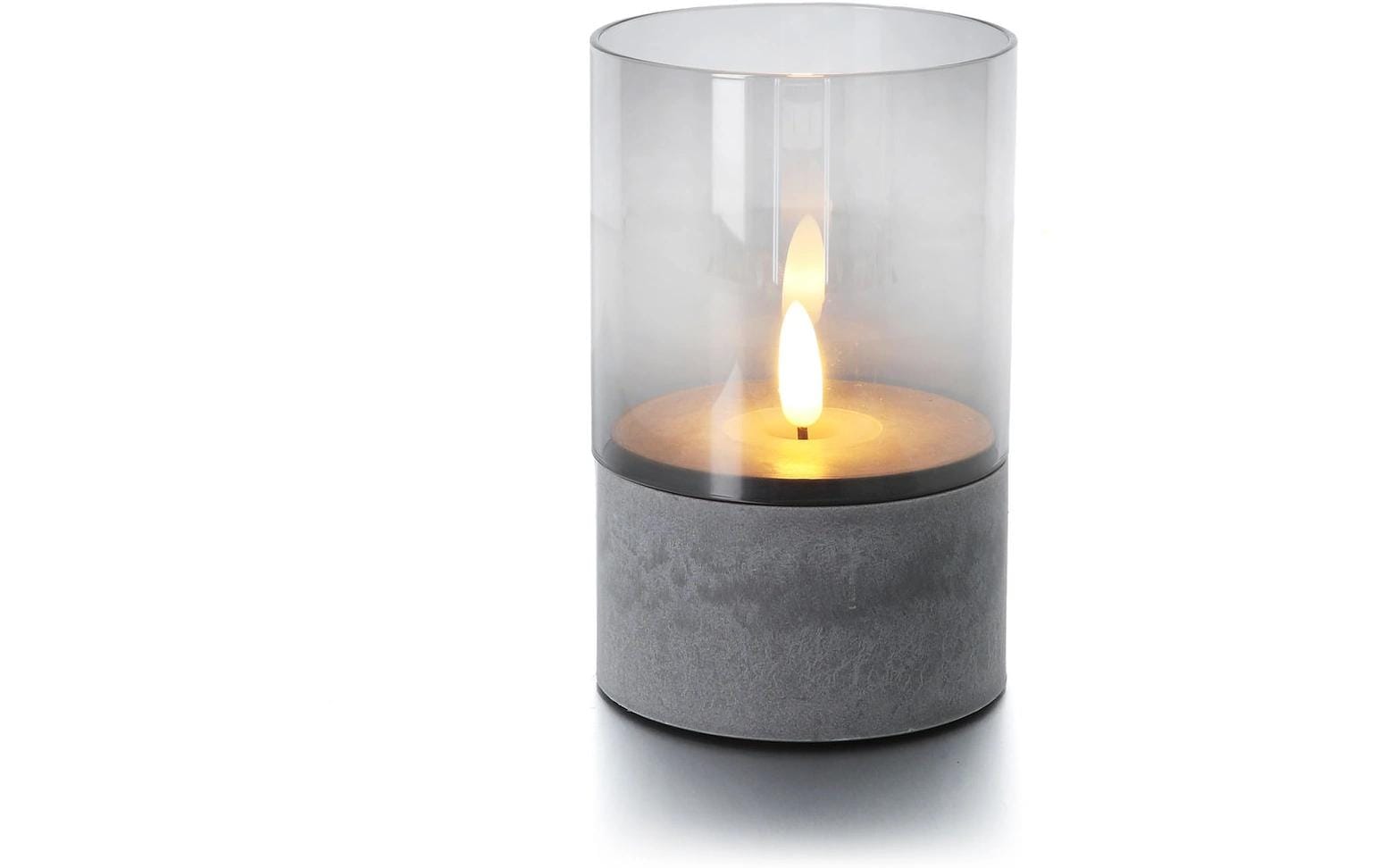Balthasar LED-Kerze Gracia – Ø 8 × 12,5 cm, warmweiss, Flackereffekt, Timer, batteriebetrieben, grau