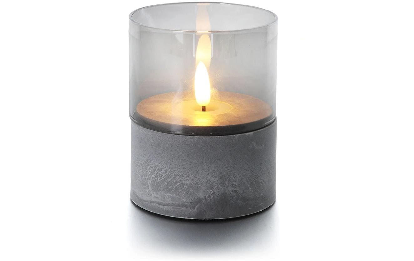 Balthasar LED-Kerze Gracia – Ø 8 × 10 cm, warmweiss, grau, Timer, flackernd, batteriebetrieben