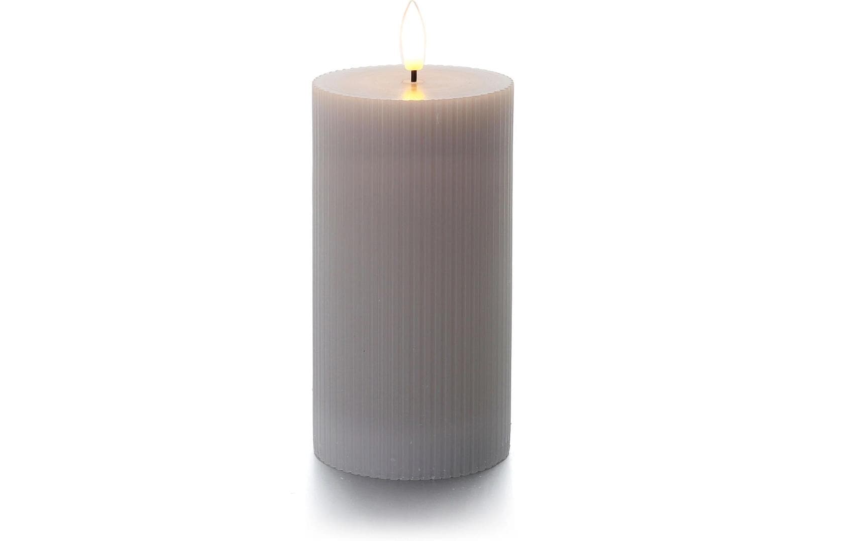 Balthasar LED Zylinderkerze – Ø 7,5 × 14 cm – Wachs, Hellgrau