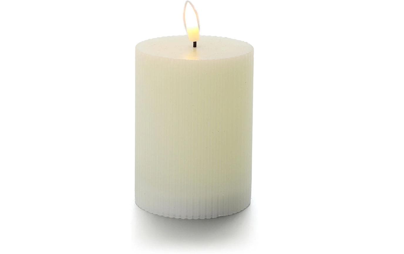 Balthasar LED Zylinderkerze – Ø 7,5 × 10 cm, warmweiss, creme, flackernd, Timer, batteriebetrieben