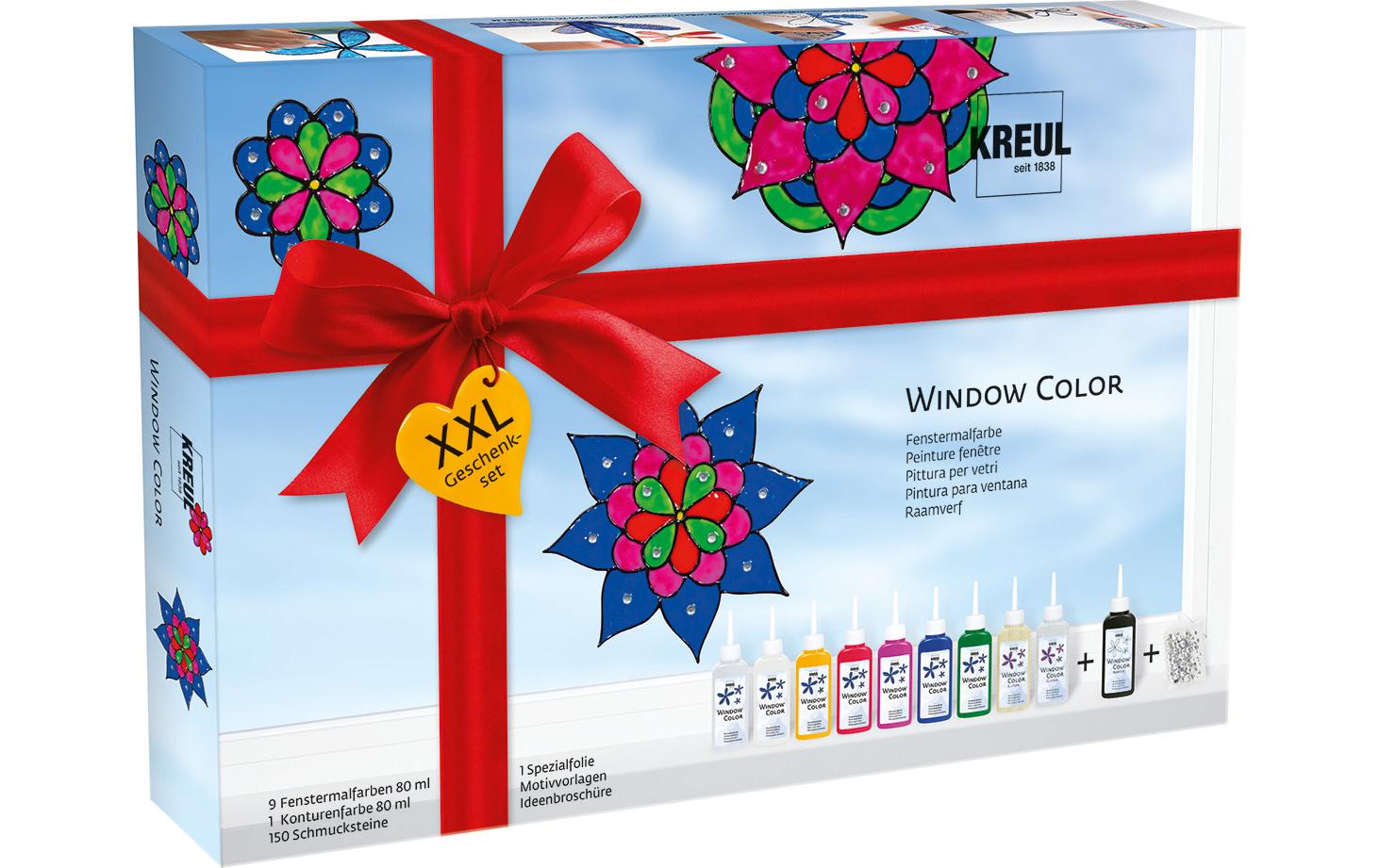KREUL Window Color – abziehbare Fenstermalfarbe – 10 Farben, 10×80 ml (800 ml) – für Glas, Stein, Holz