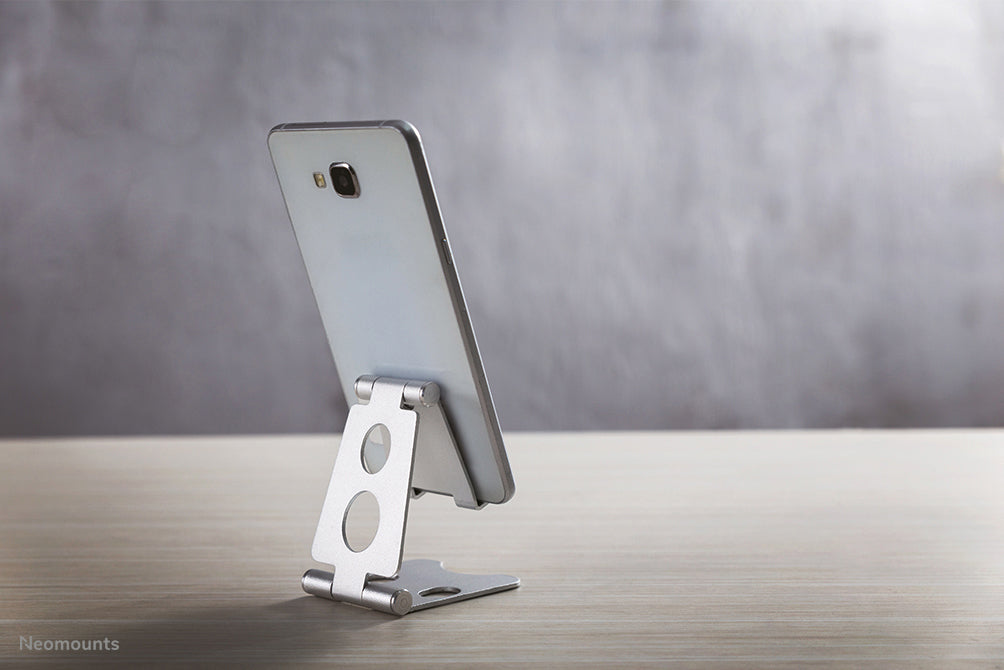 Neomounts Tischständer, faltbar, verstellbar – für bis 4,7" – Silber, Aluminium