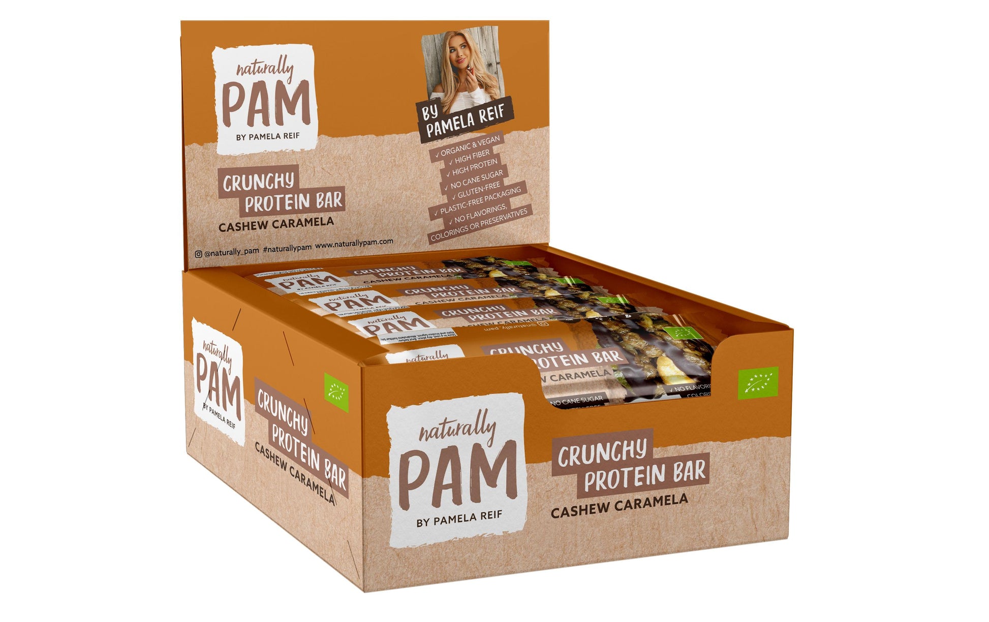 Naturally Pam Crunchy Protein-Riegel – Schokolade, bio, vegan – 12 × 30 g