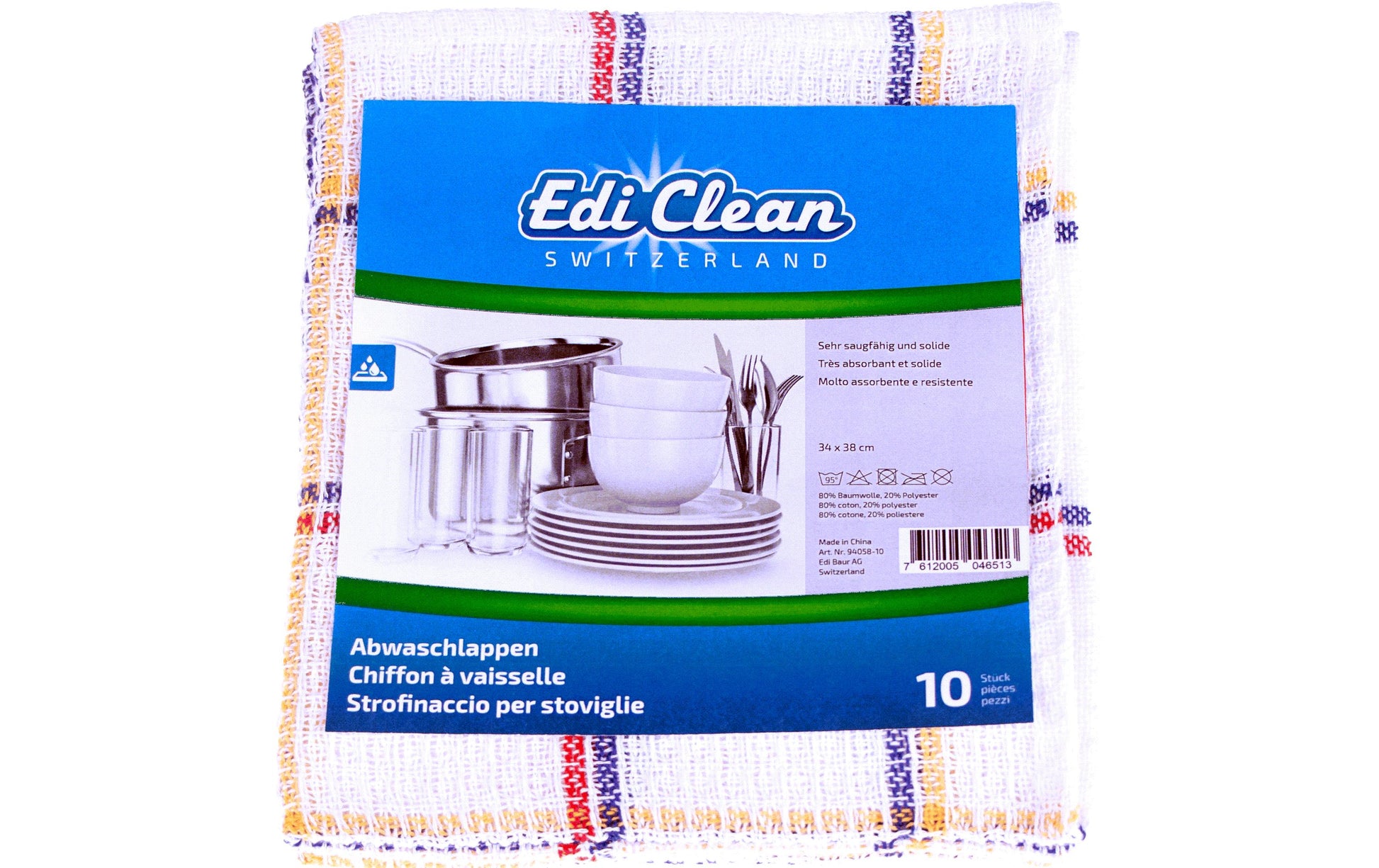 Edi Baur Abwaschlappen – weiss – 34 × 38 cm – Baumwolle – 10er-Set
