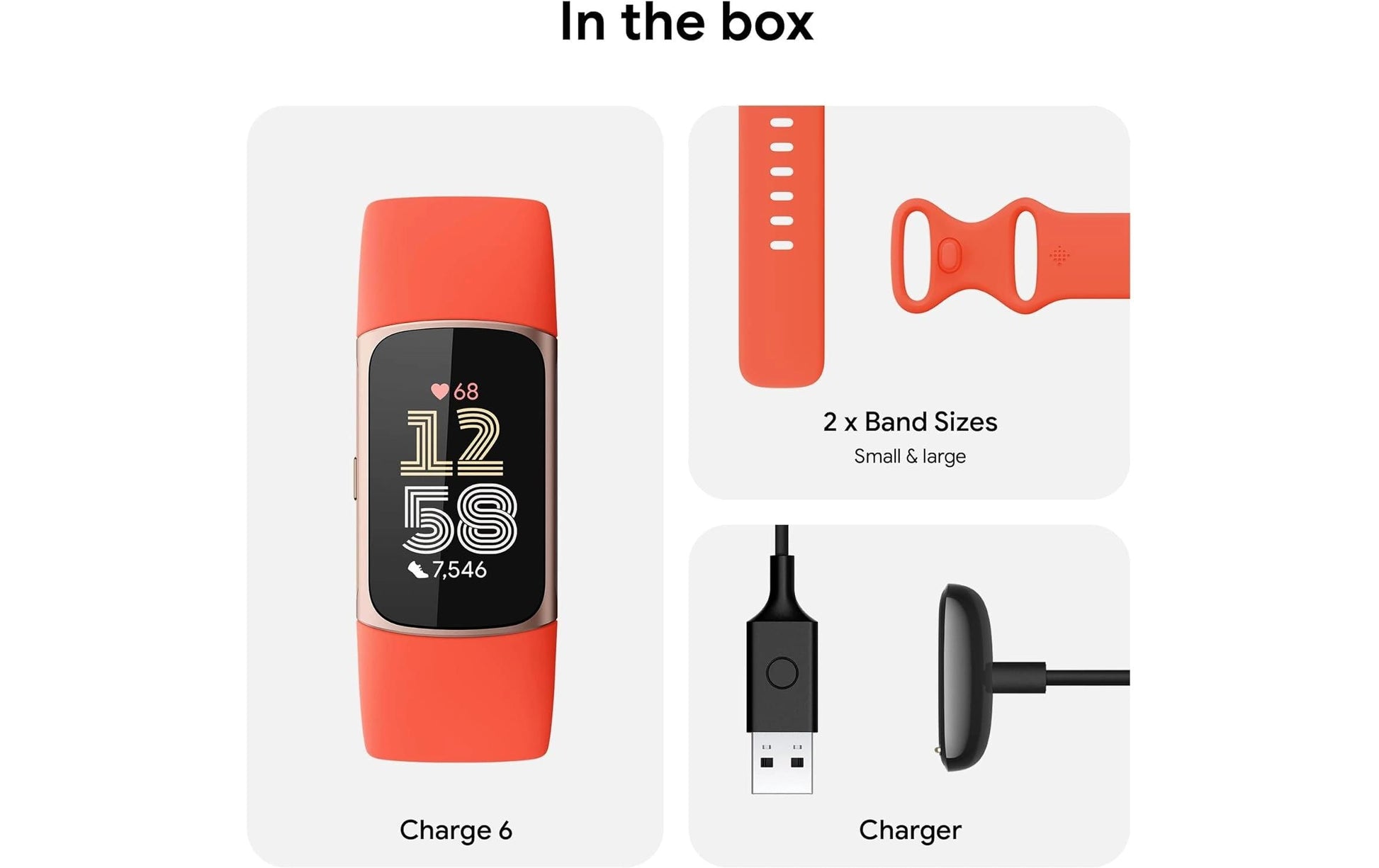Fitbit Charge 6 – Smartwatch – 18,5 mm, GPS, AMOLED, 5 ATM, Koralle/Gold, S/L, Sportarmband