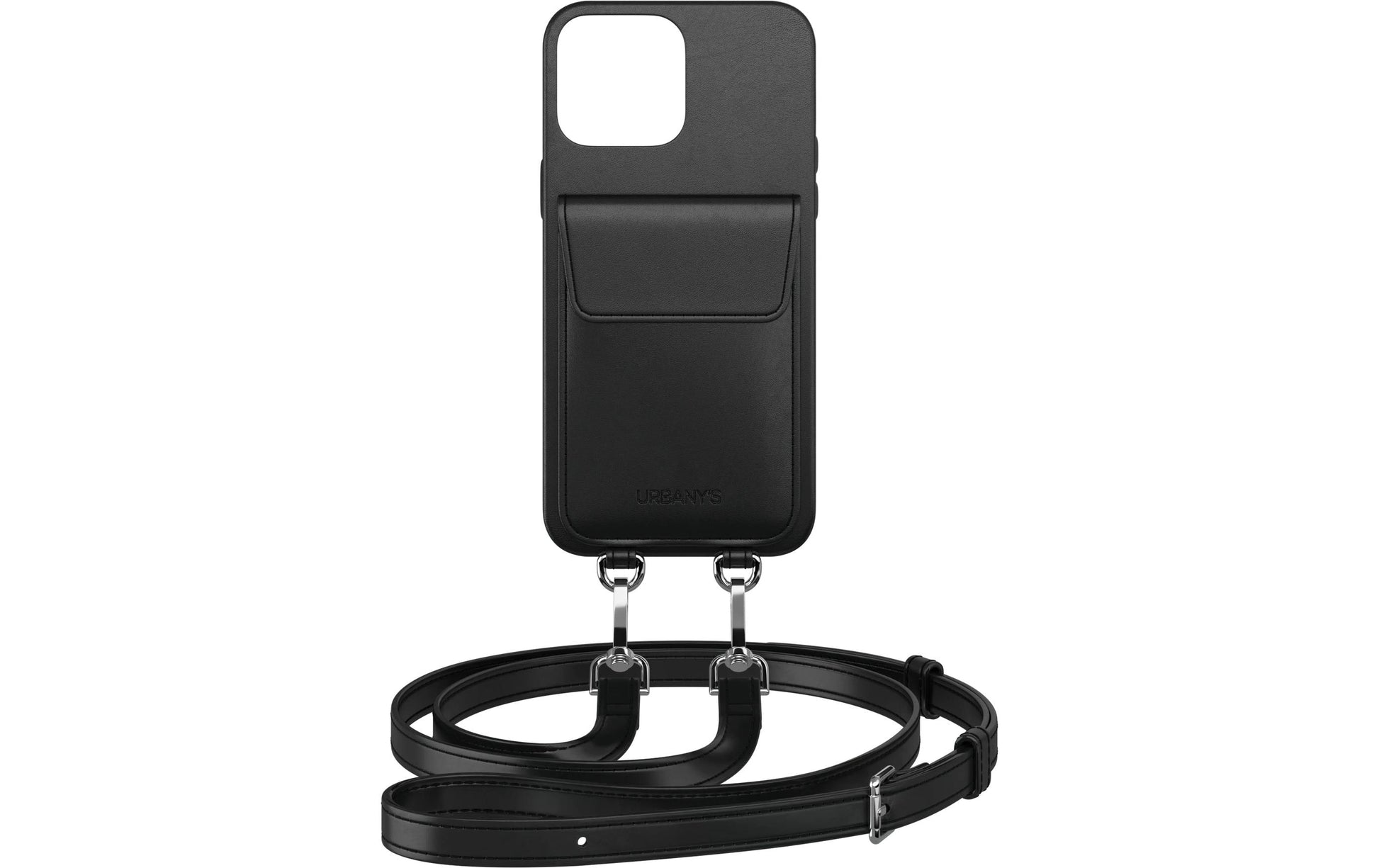 Urbany's Necklace-Hülle Night Owl – für Apple iPhone 15 Pro Max – schwarz – Kunstleder – mit Kartenfach