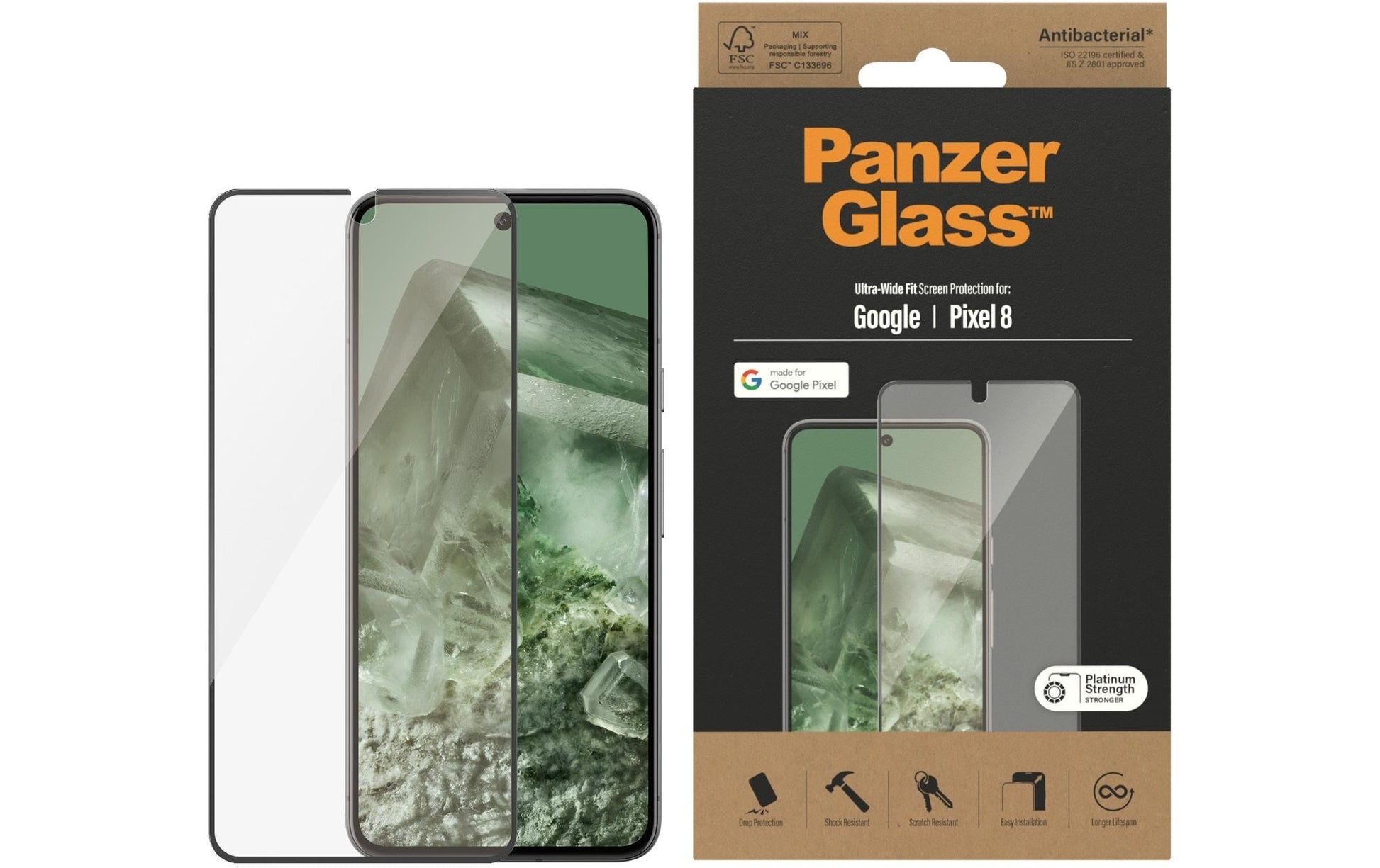 PanzerGlass Displayschutz (Panzerglas), Ultra-Wide Fit – für Pixel 8