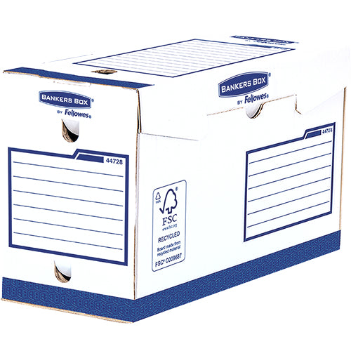 Fellowes Bankers Box Basic Archivschachtel – für A4, mit Griffloch, blau/weiss, 20 Stück