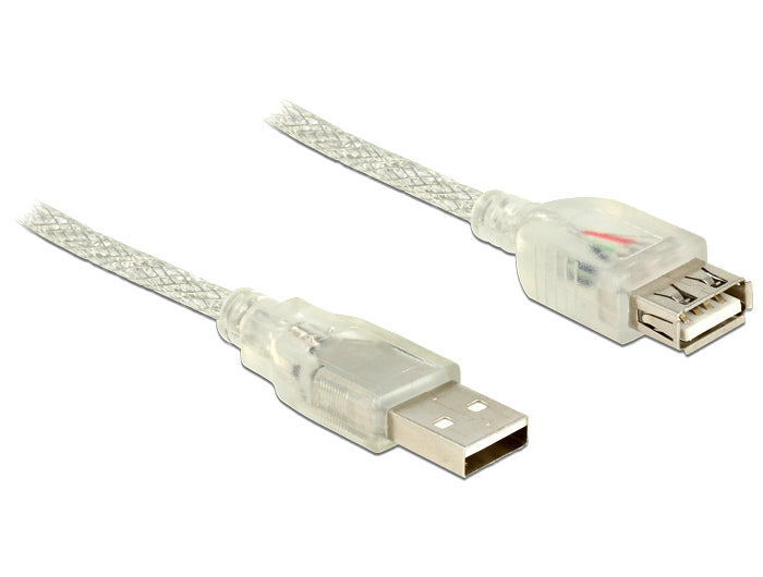 DeLOCK USB-A Verlängerungskabel (Stecker auf Buchse) – USB 2.0 (480 Mbit/s) – 1 m – Transparent