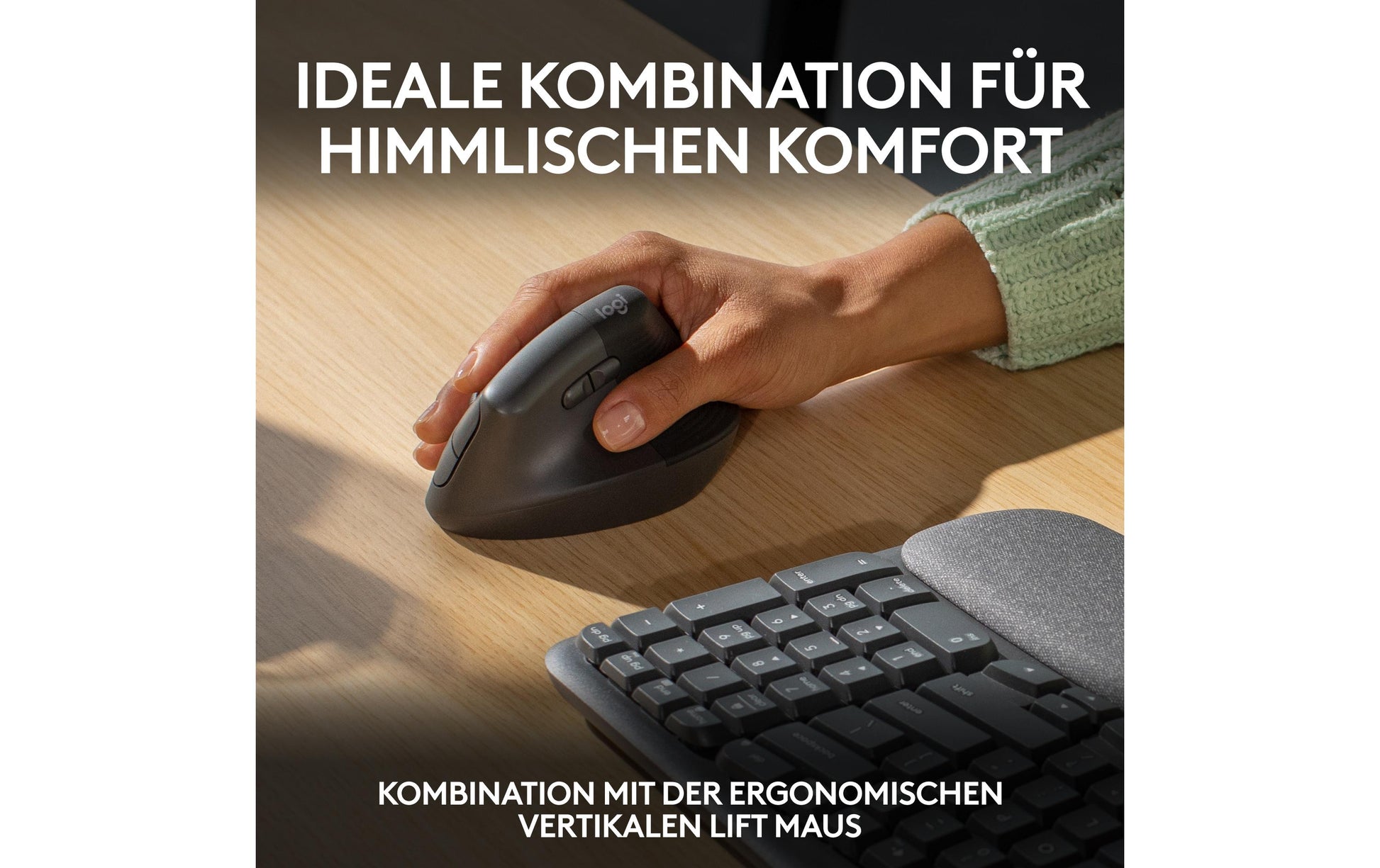 Logitech Wave Keys Ergonomisch – Tastatur, Kabellos (Bluetooth/2,4 GHz), CH-Layout (DE-CH), Ergonomisch, Grau