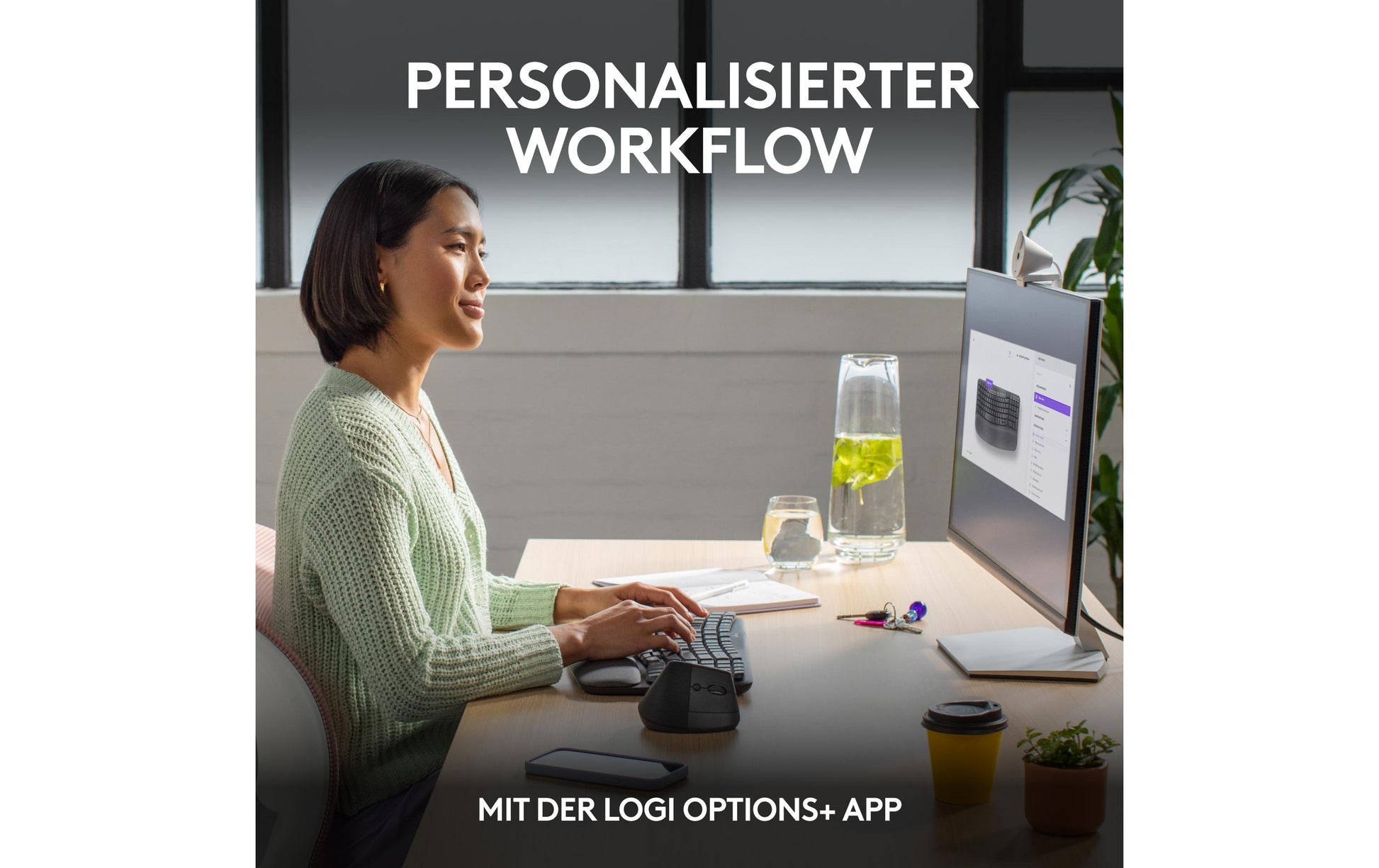 Logitech Wave Keys Ergonomisch – Tastatur, Kabellos (Bluetooth/2,4 GHz), CH-Layout (DE-CH), Ergonomisch, Grau