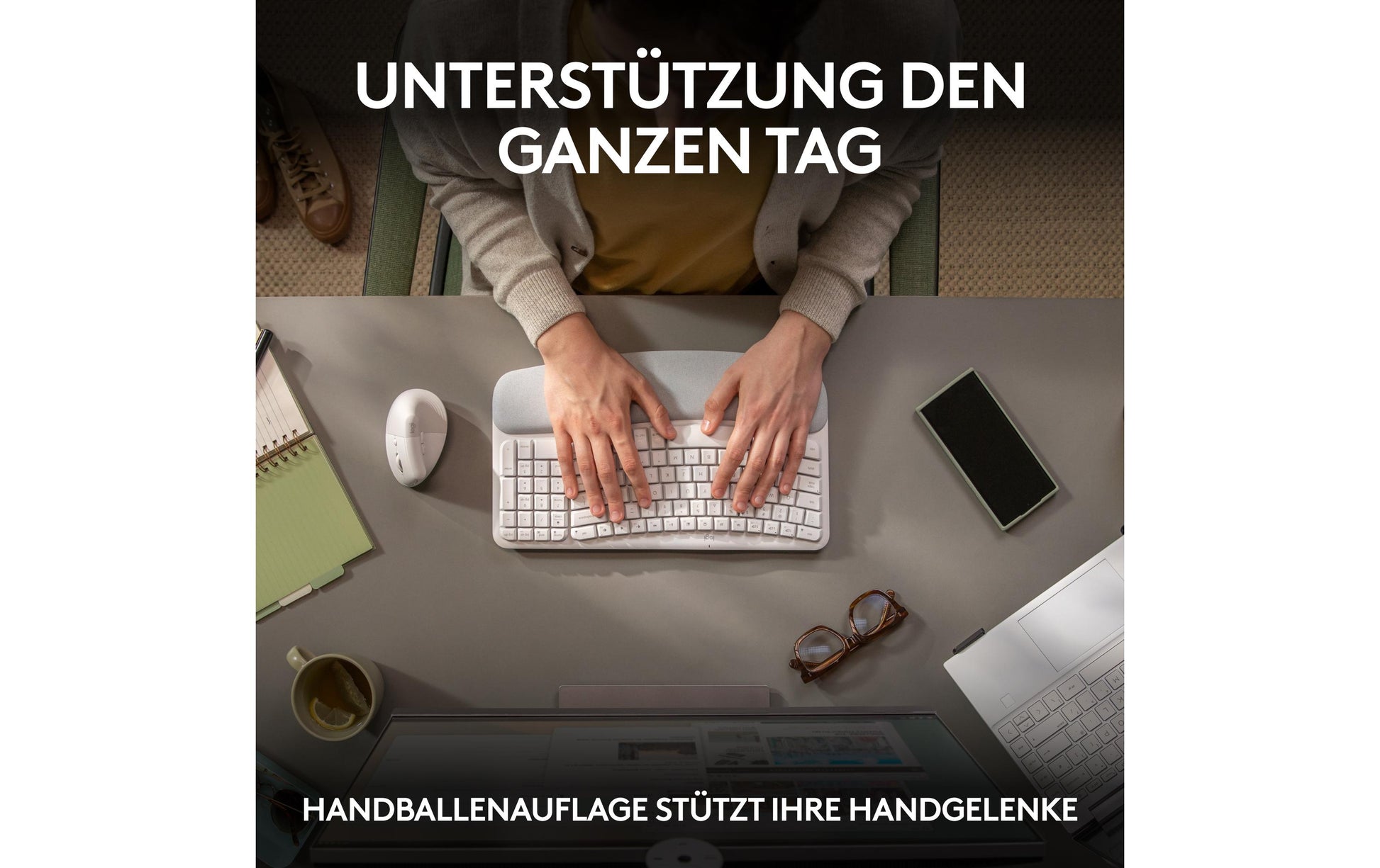 Logitech Central-419 – Tastatur, kabellos (Bluetooth/2,4 GHz), CH-Layout (DE-CH), ergonomisch, Weiss