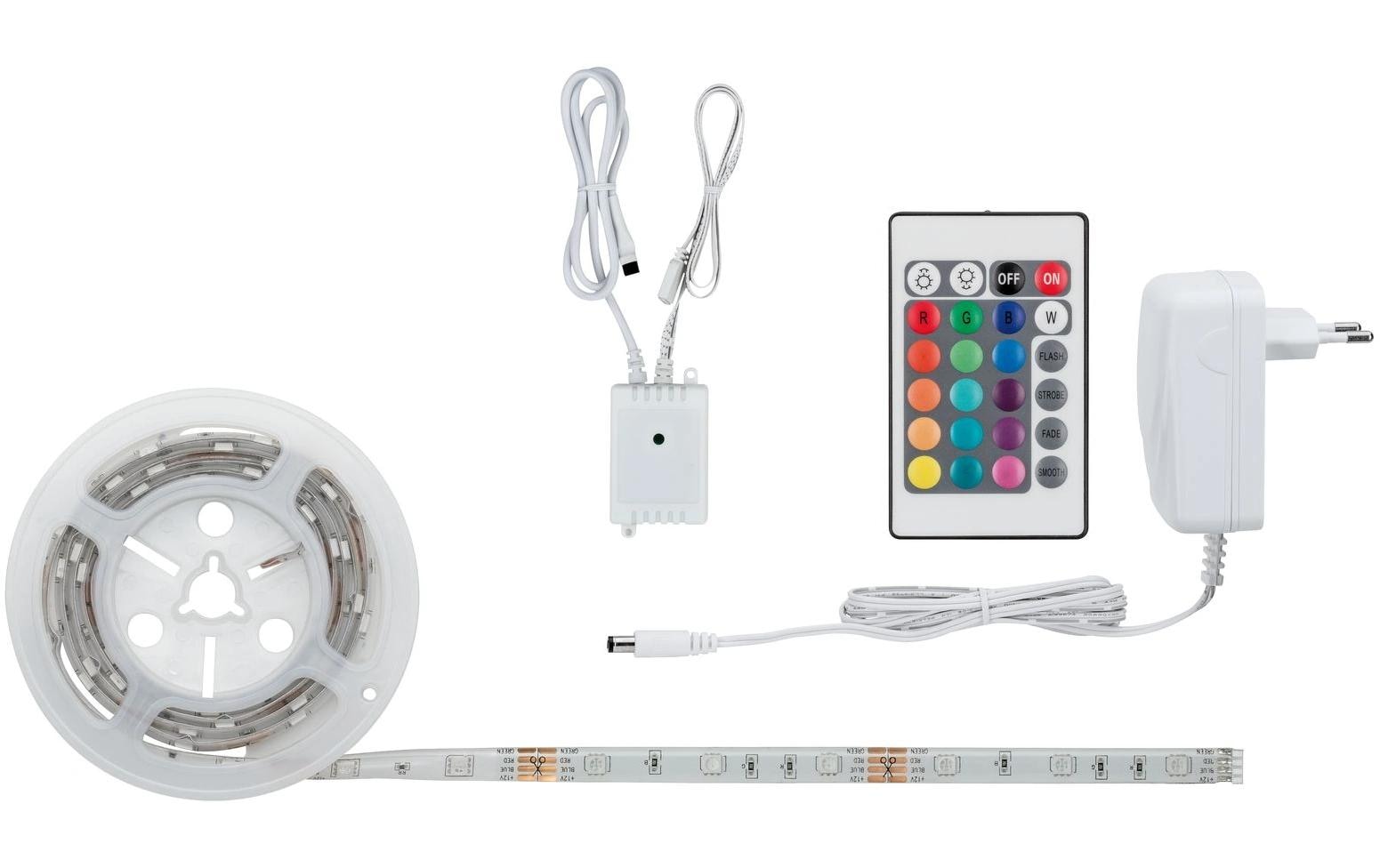 Paulmann LED-Strip – Komplettset, 1,5 m, 168 lm, 12,5 W, RGB, dimmbar, weiss, Netzteil, Fernbedienung