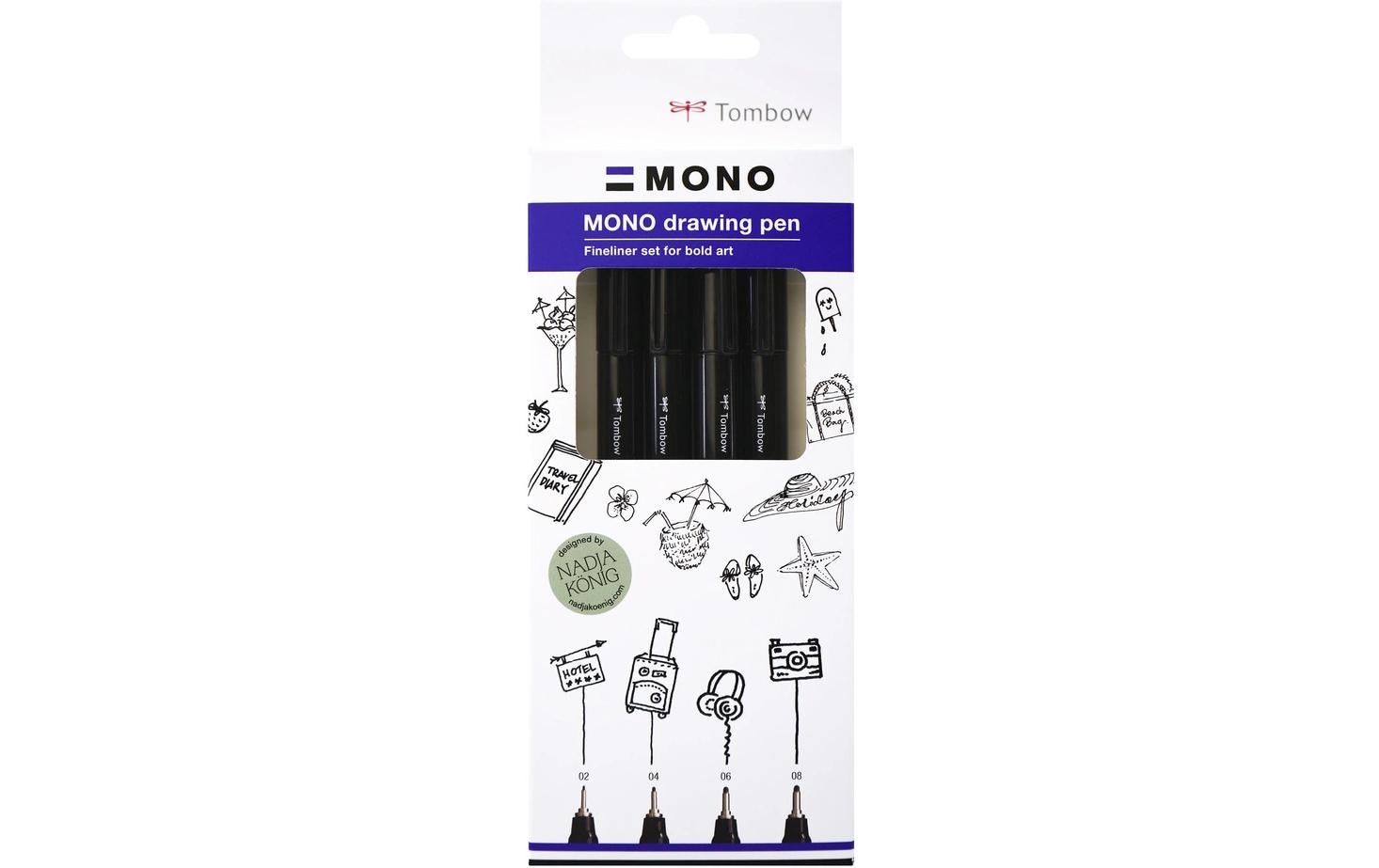 Tombow Mono Drawing Pen Fineliner – 4er-Set – Schwarz – Wasserfest