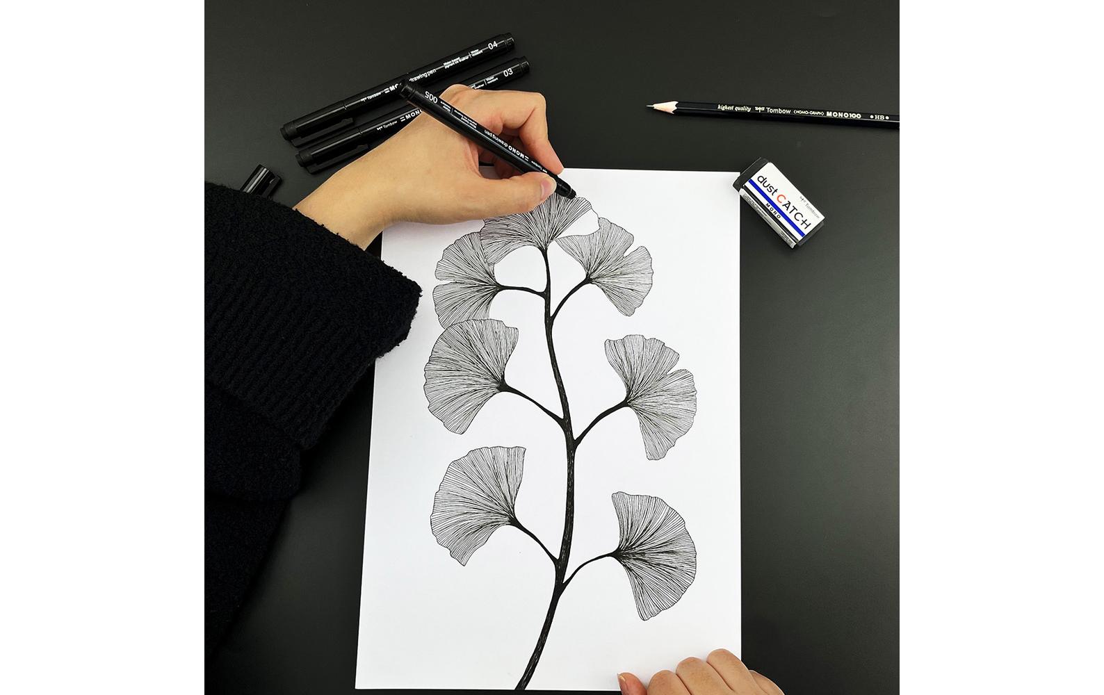 Tombow Mono Drawing Pen Fineliner – 4er-Set – Schwarz – Wasserfest