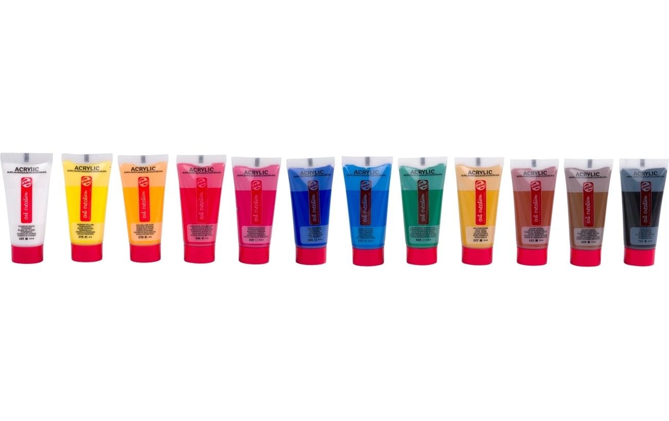 Talens Acrylfarbe – Mehrfarbig, Wasserfest – 12 Farben, 12×12 ml (144 ml) – für Papier, Stein, Holz