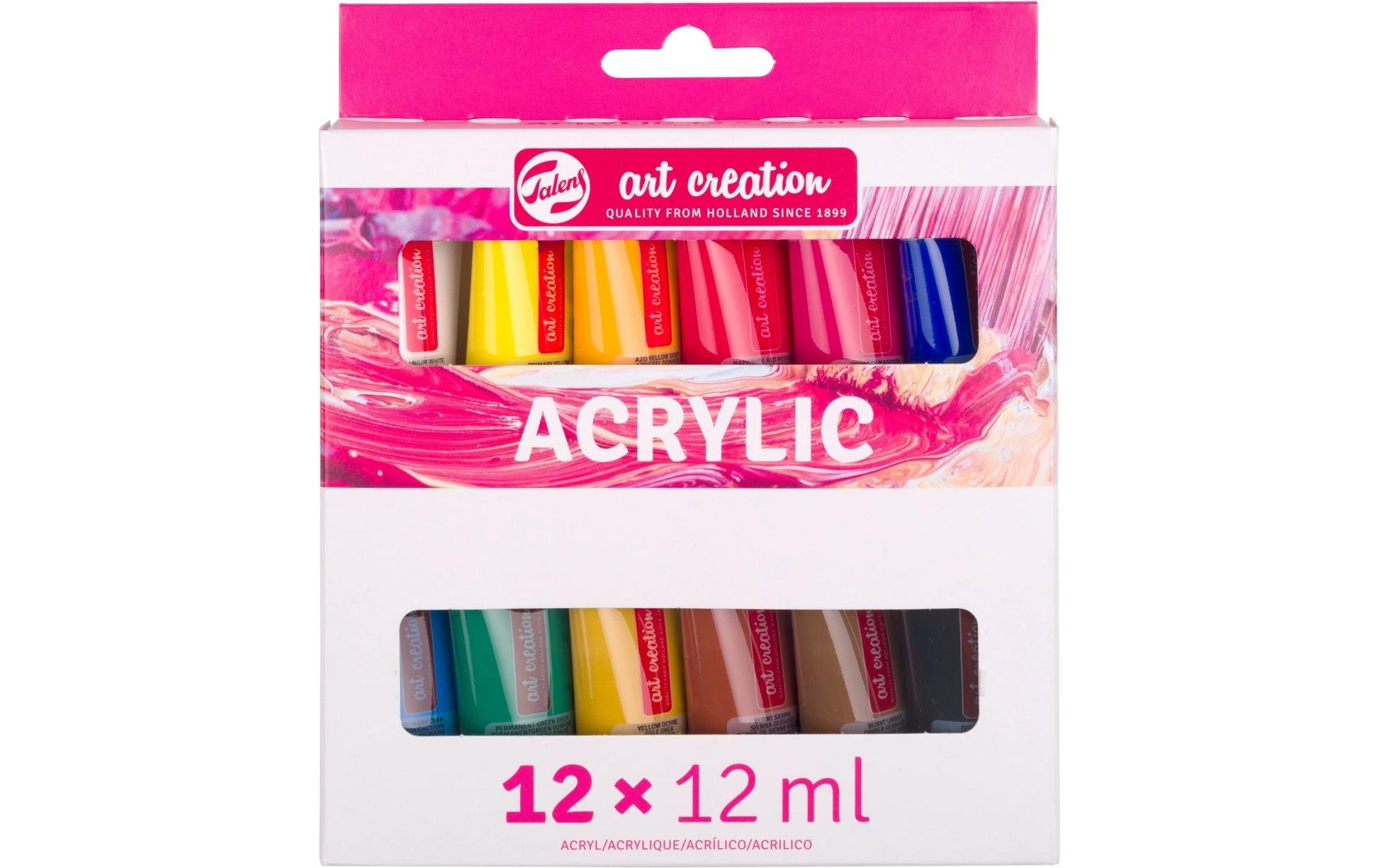 Talens Acrylfarbe – Mehrfarbig, Wasserfest – 12 Farben, 12×12 ml (144 ml) – für Papier, Stein, Holz