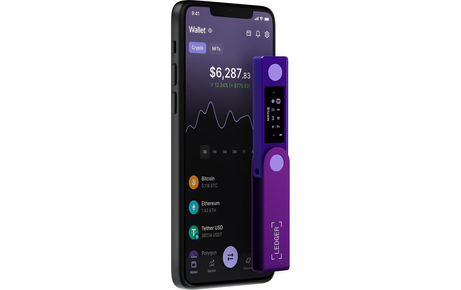 Ledger Hardware-Wallet Nano X – für Android, iOS, Windows u. a., 19 × 12 × 72 mm, violett, Li-Ion
