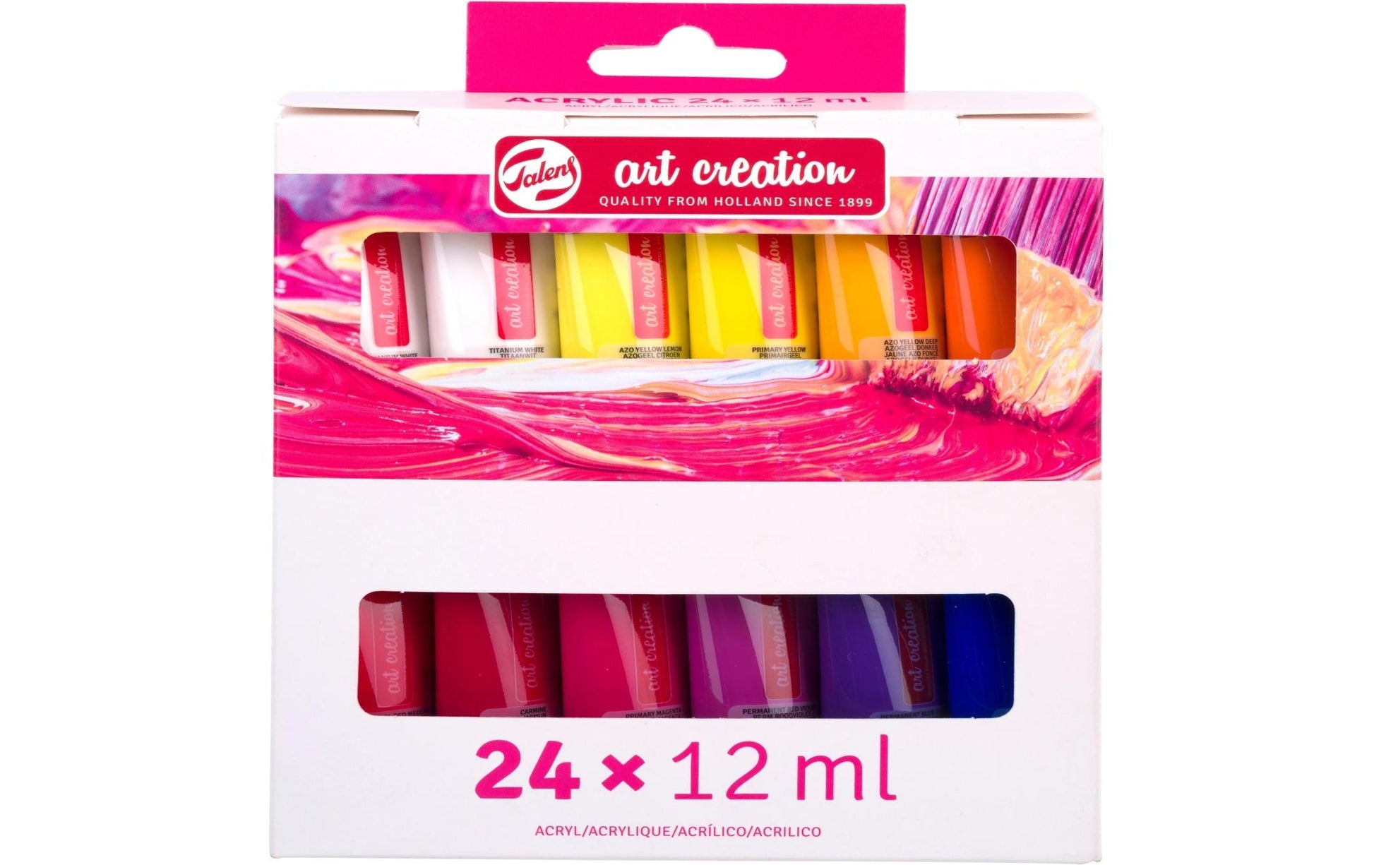 Talens Acrylfarbe – 24 Farben (24×12 ml) – Mehrfarbig, Wasserfest – für Papier, Leinwand, Holz