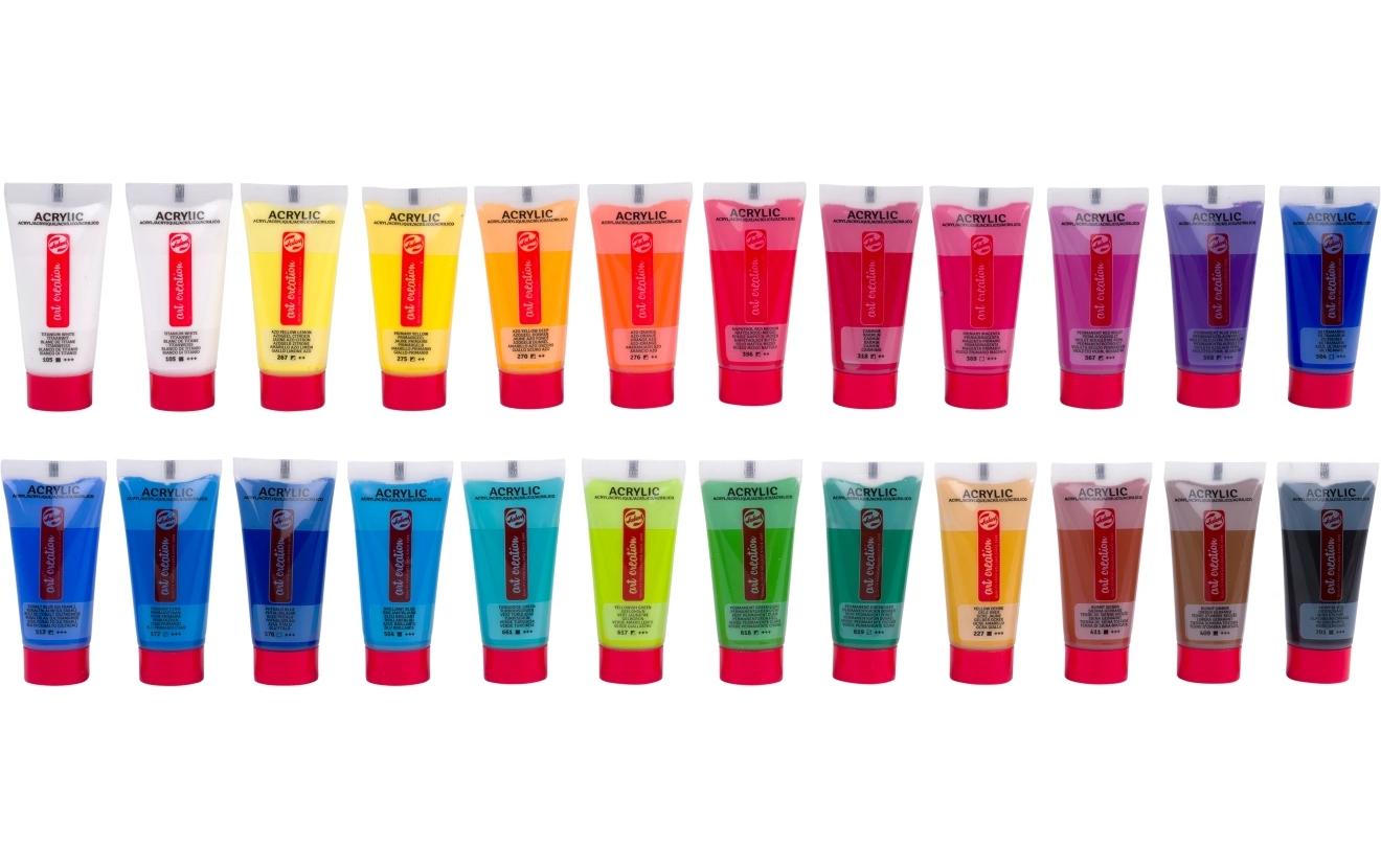 Talens Acrylfarbe – 24 Farben (24×12 ml) – Mehrfarbig, Wasserfest – für Papier, Leinwand, Holz